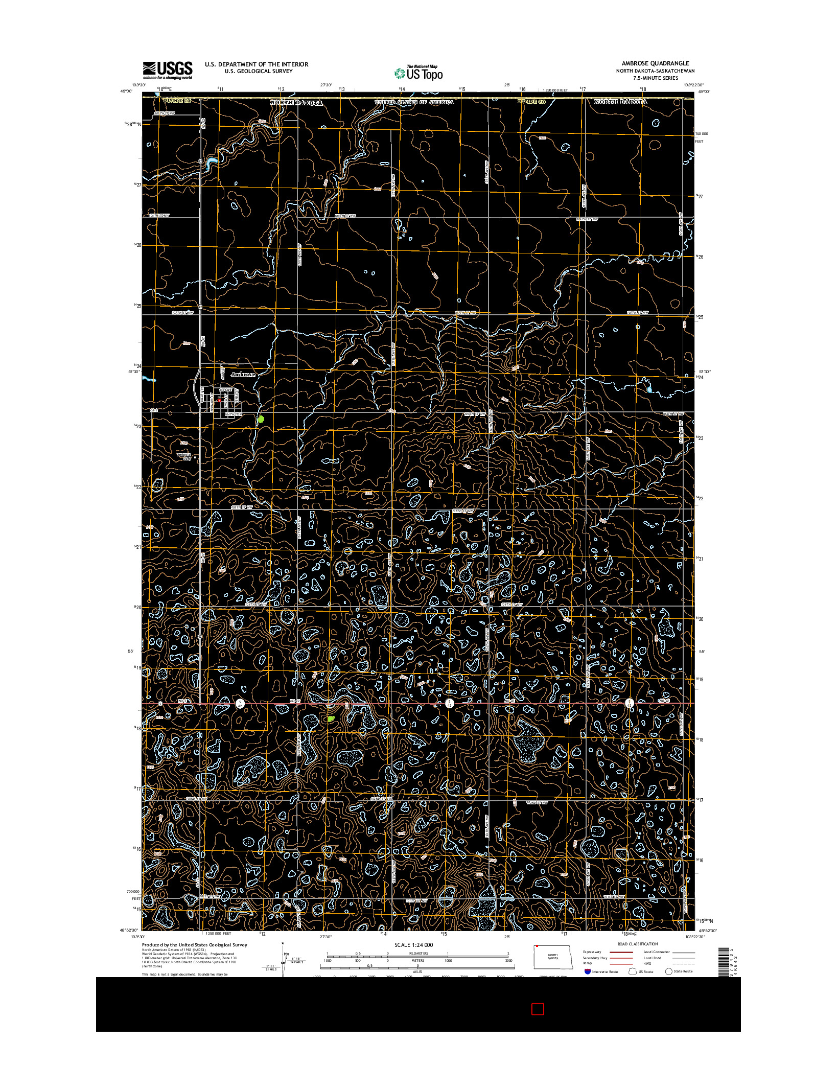 USGS US TOPO 7.5-MINUTE MAP FOR AMBROSE, ND-SK 2014