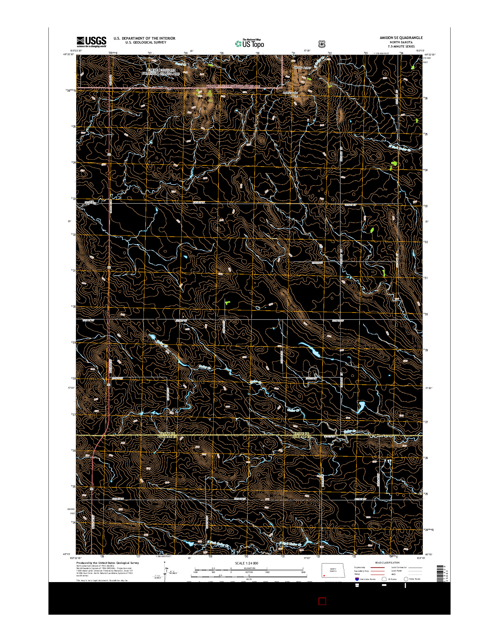 USGS US TOPO 7.5-MINUTE MAP FOR AMIDON SE, ND 2014