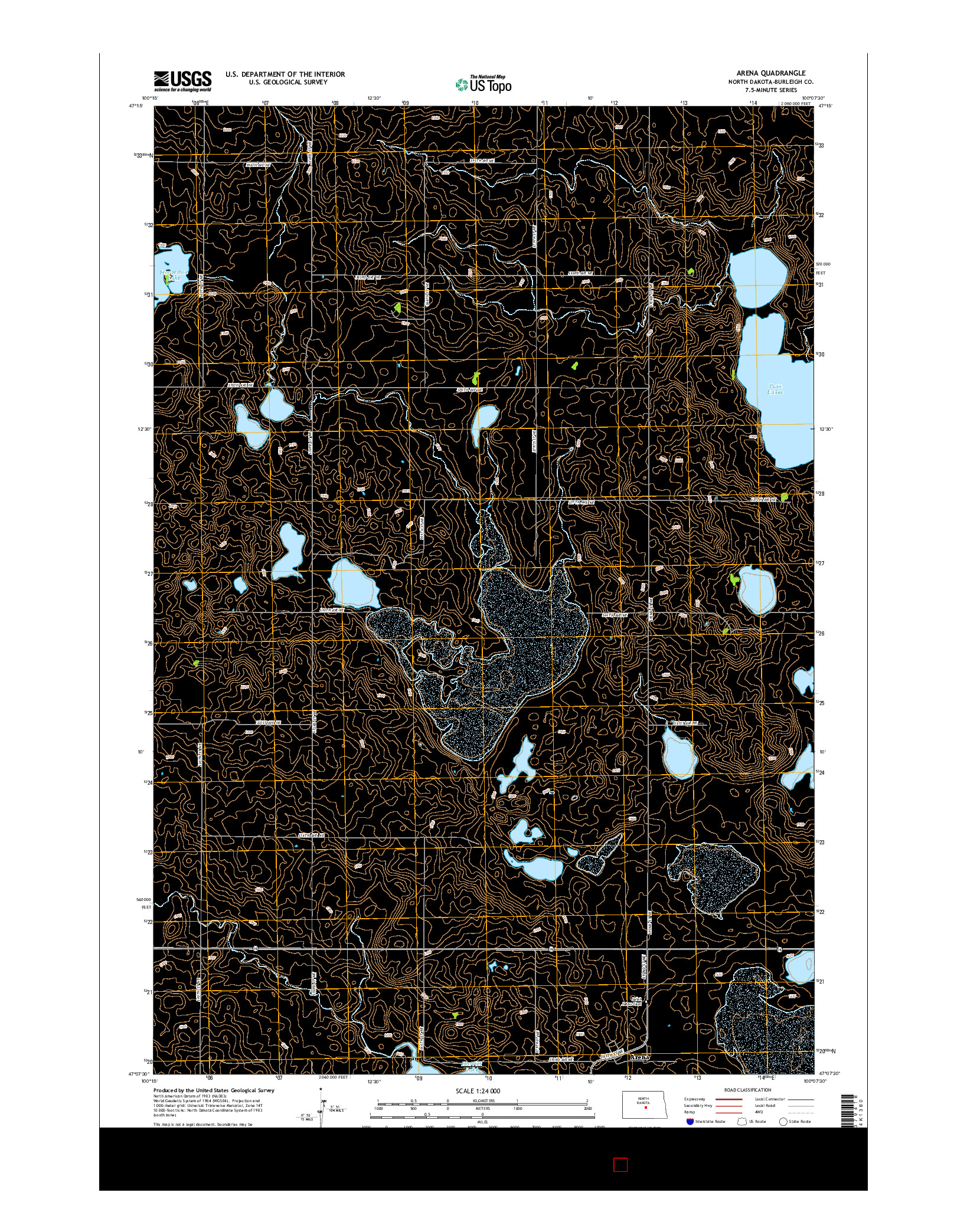 USGS US TOPO 7.5-MINUTE MAP FOR ARENA, ND 2014