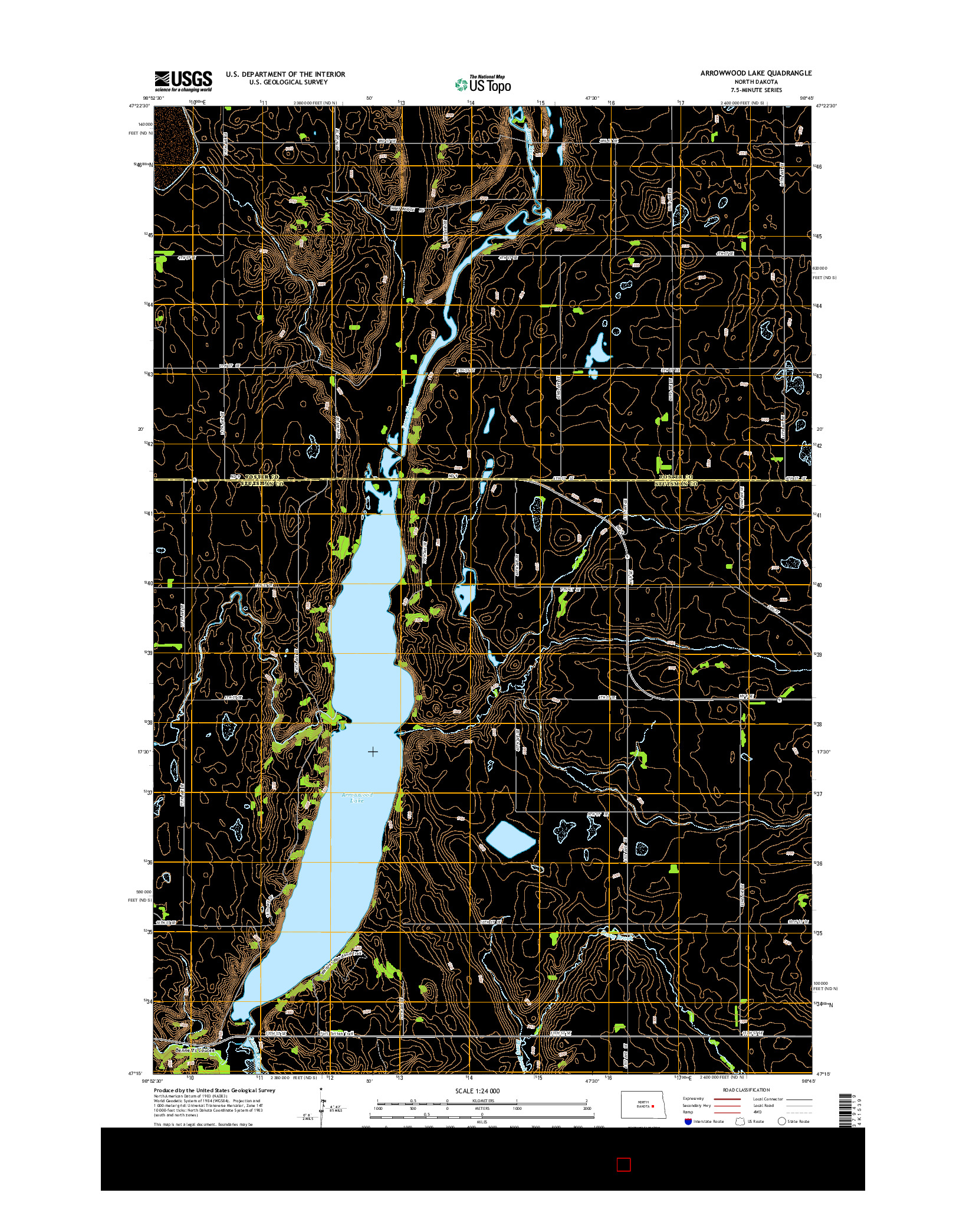 USGS US TOPO 7.5-MINUTE MAP FOR ARROWWOOD LAKE, ND 2014