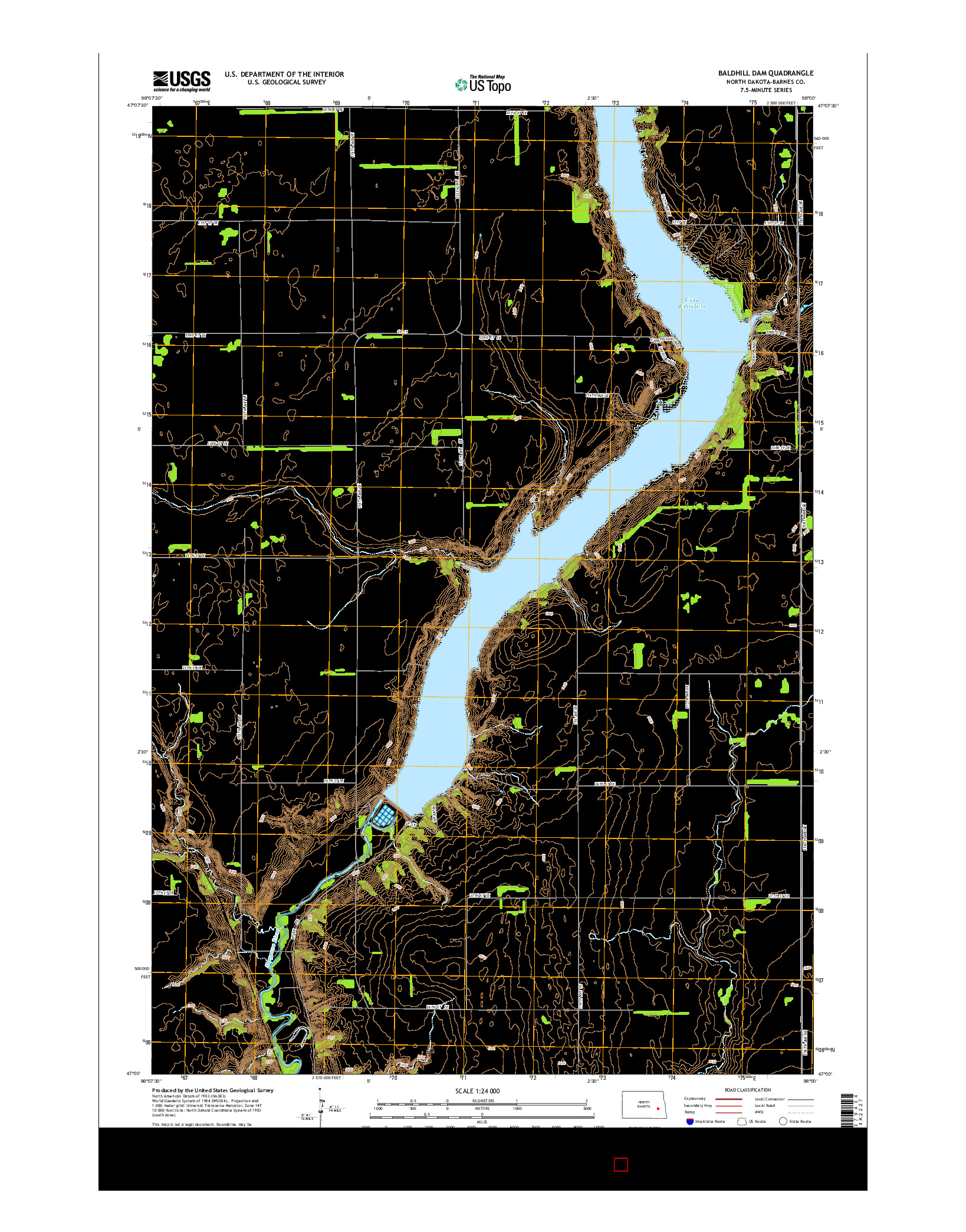 USGS US TOPO 7.5-MINUTE MAP FOR BALDHILL DAM, ND 2014