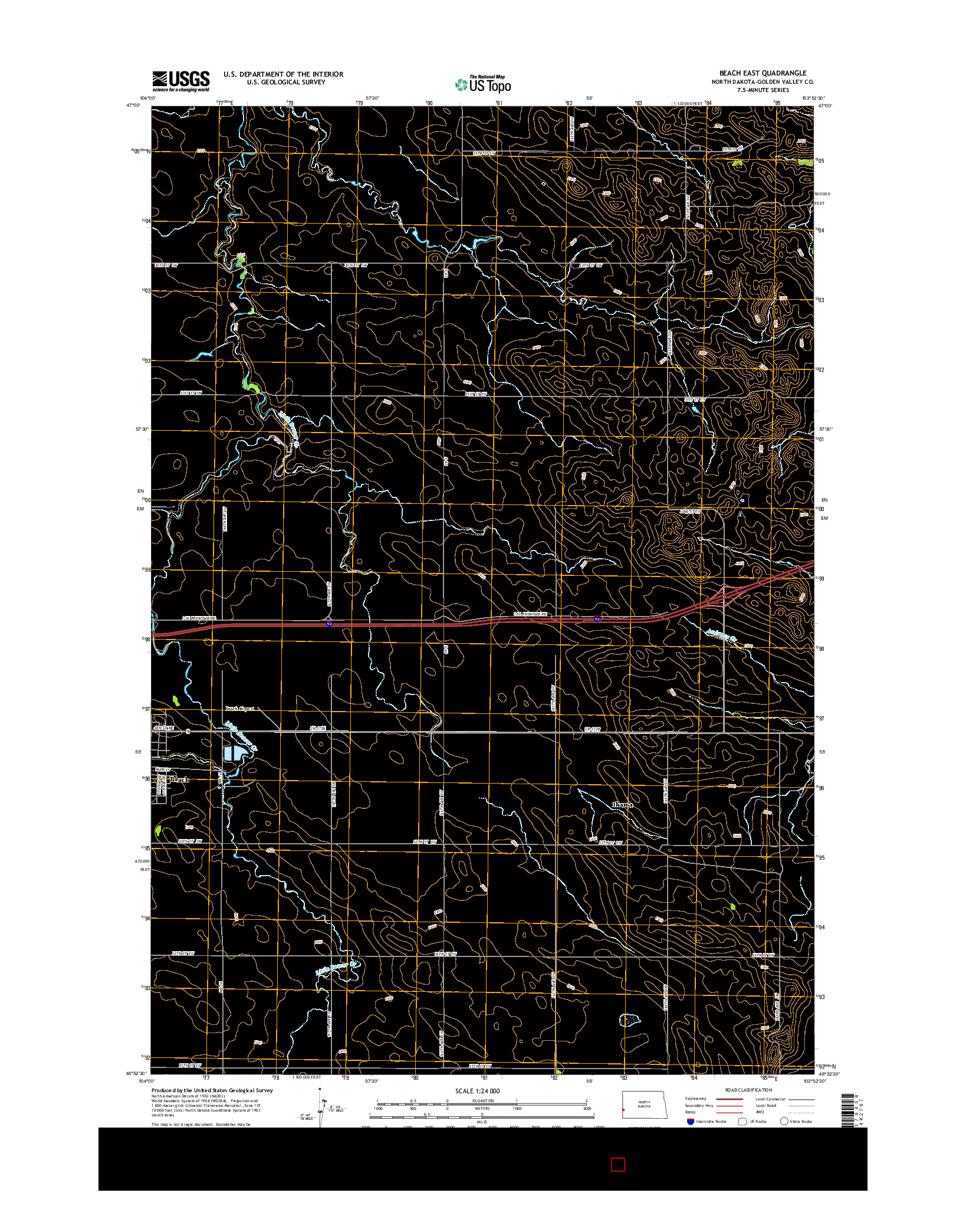 USGS US TOPO 7.5-MINUTE MAP FOR BEACH EAST, ND 2014