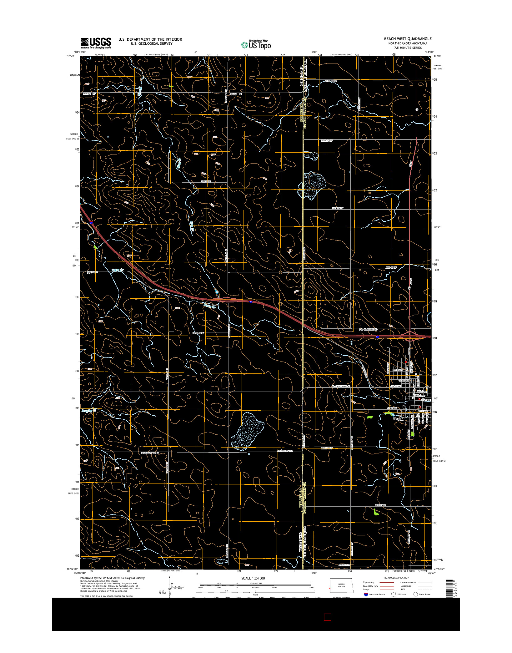 USGS US TOPO 7.5-MINUTE MAP FOR BEACH WEST, ND-MT 2014