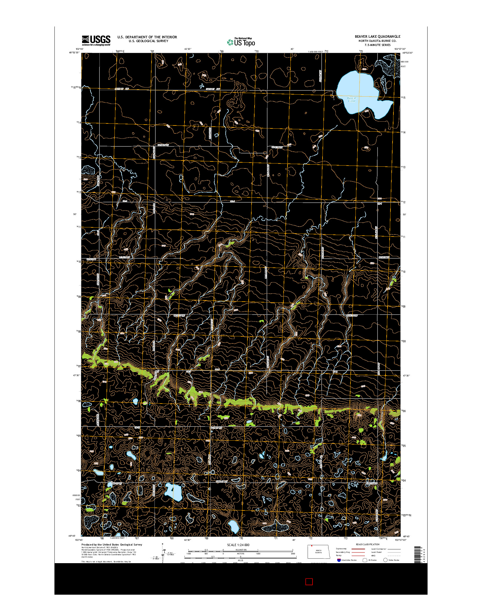 USGS US TOPO 7.5-MINUTE MAP FOR BEAVER LAKE, ND 2014
