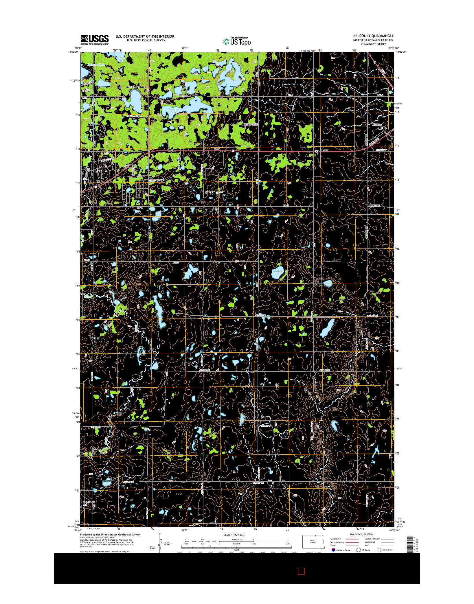 USGS US TOPO 7.5-MINUTE MAP FOR BELCOURT, ND 2014