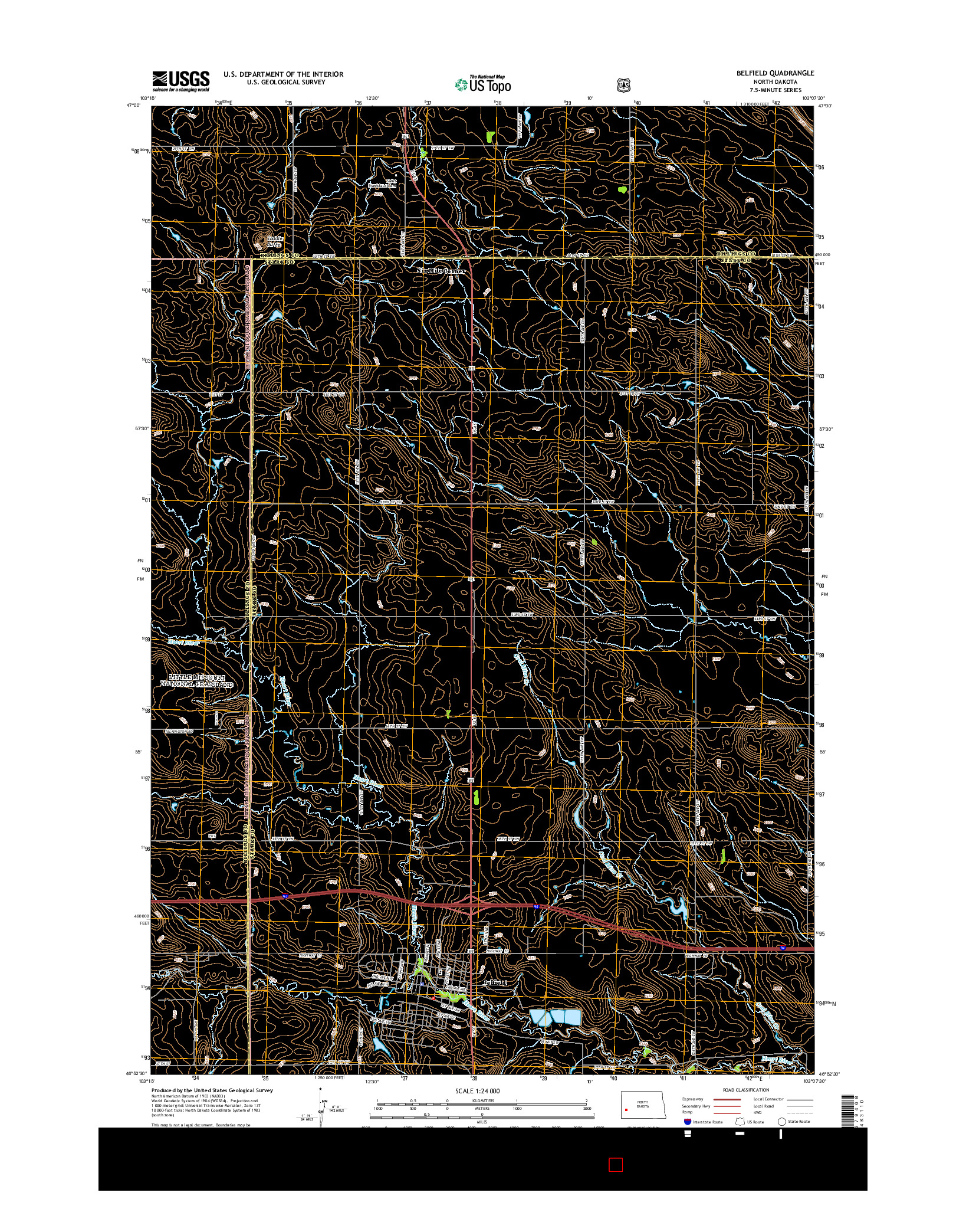 USGS US TOPO 7.5-MINUTE MAP FOR BELFIELD, ND 2014