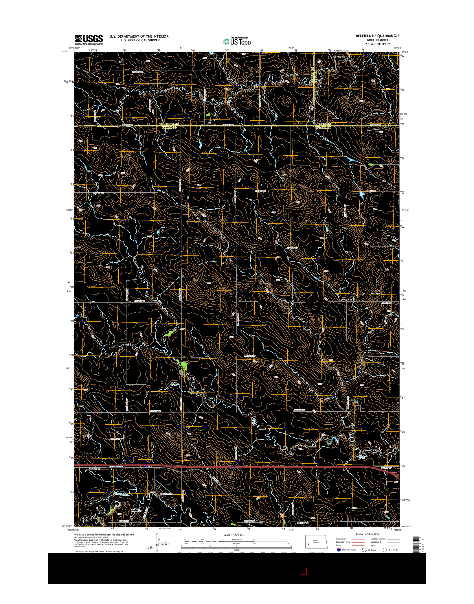 USGS US TOPO 7.5-MINUTE MAP FOR BELFIELD NE, ND 2014