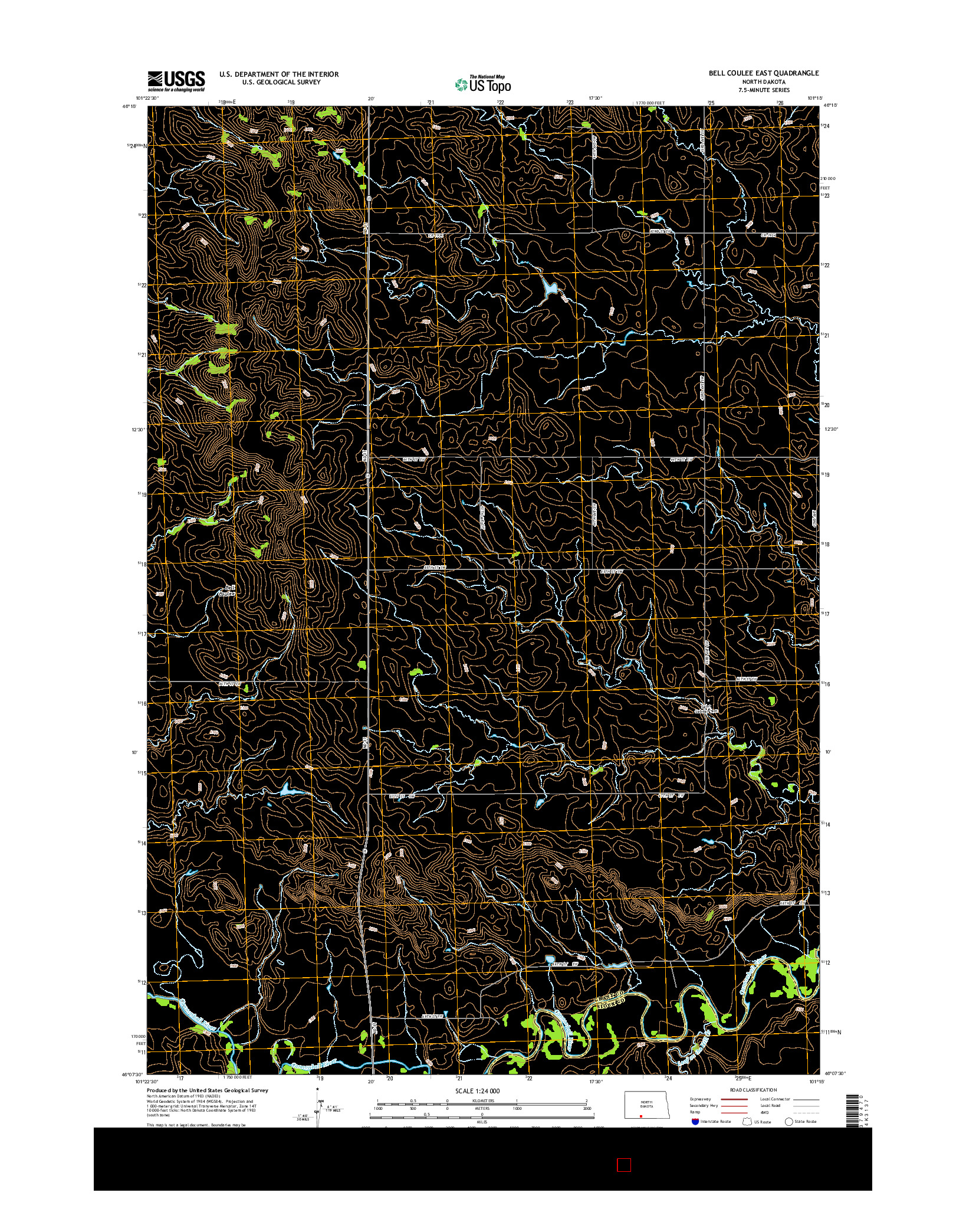 USGS US TOPO 7.5-MINUTE MAP FOR BELL COULEE EAST, ND 2014