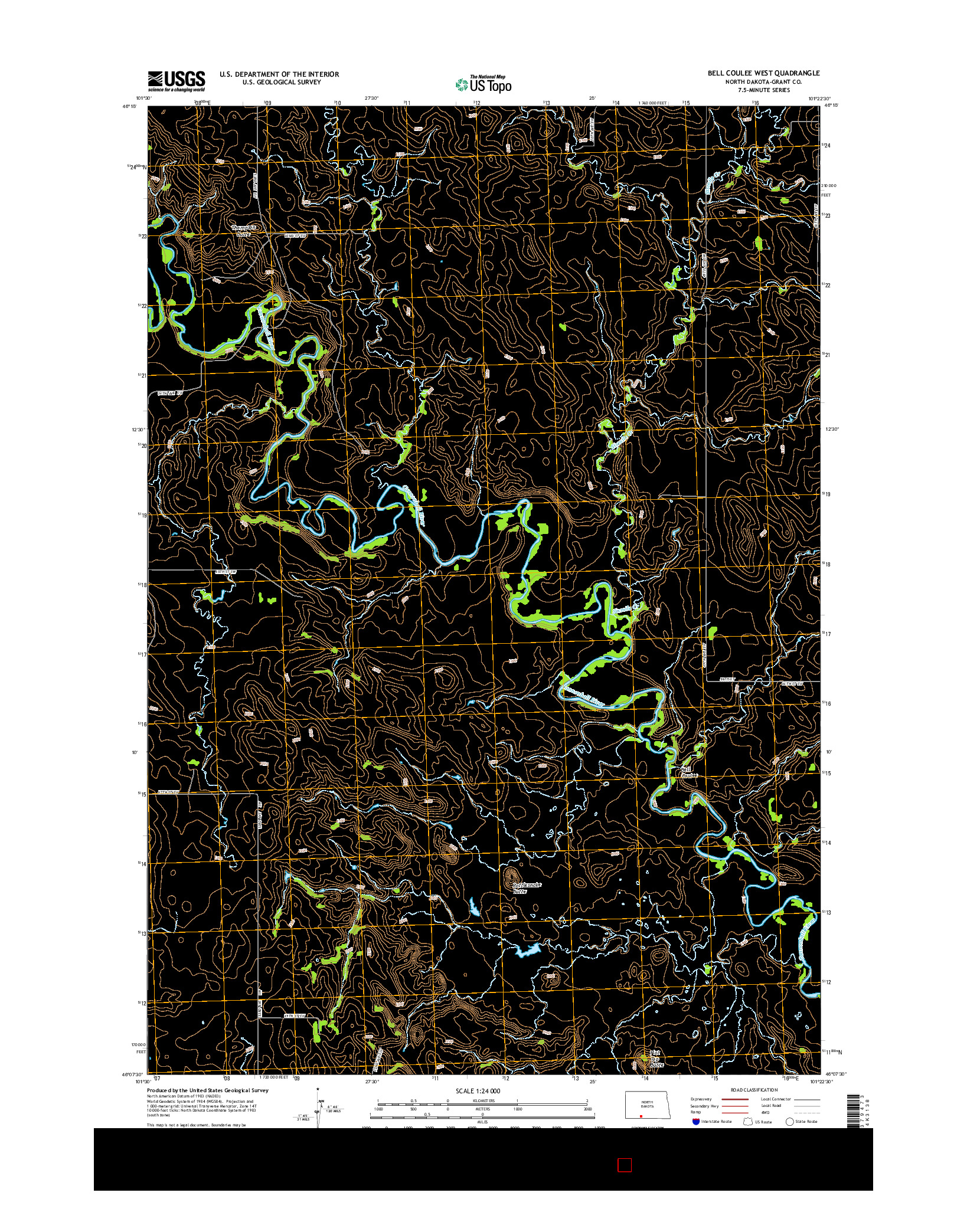 USGS US TOPO 7.5-MINUTE MAP FOR BELL COULEE WEST, ND 2014