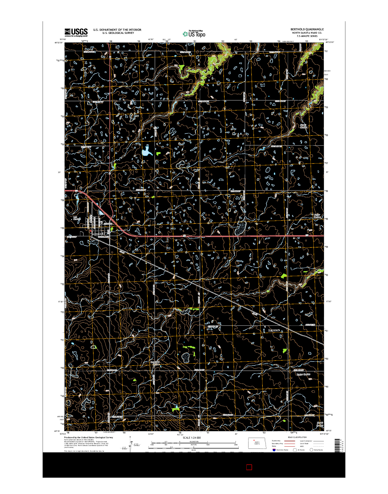 USGS US TOPO 7.5-MINUTE MAP FOR BERTHOLD, ND 2014