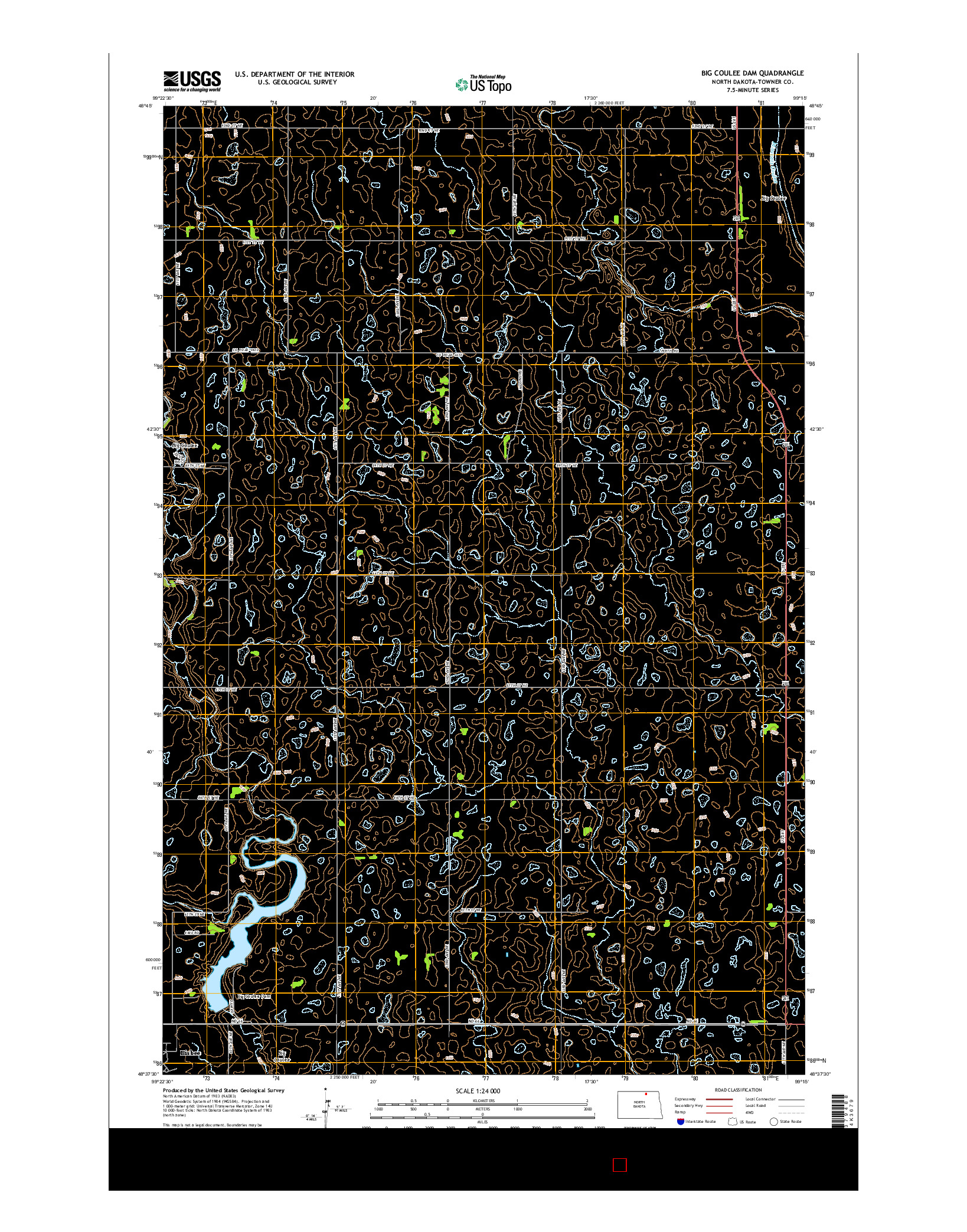 USGS US TOPO 7.5-MINUTE MAP FOR BIG COULEE DAM, ND 2014