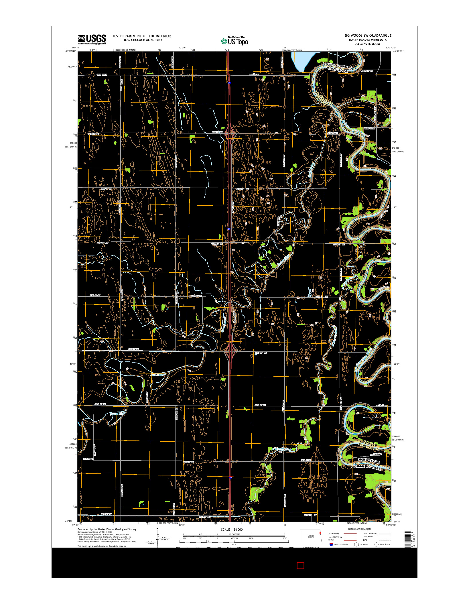 USGS US TOPO 7.5-MINUTE MAP FOR BIG WOODS SW, ND-MN 2014