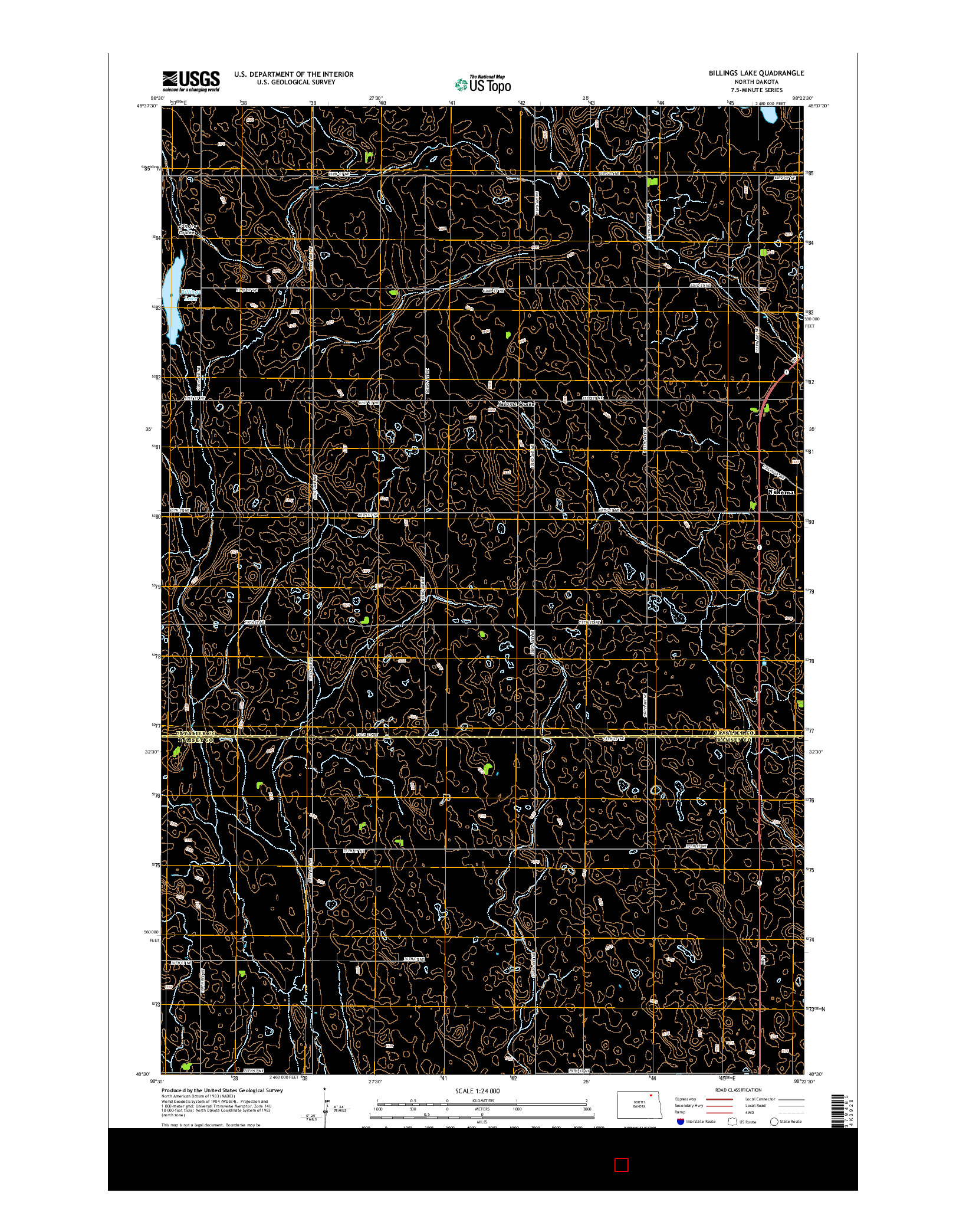 USGS US TOPO 7.5-MINUTE MAP FOR BILLINGS LAKE, ND 2014