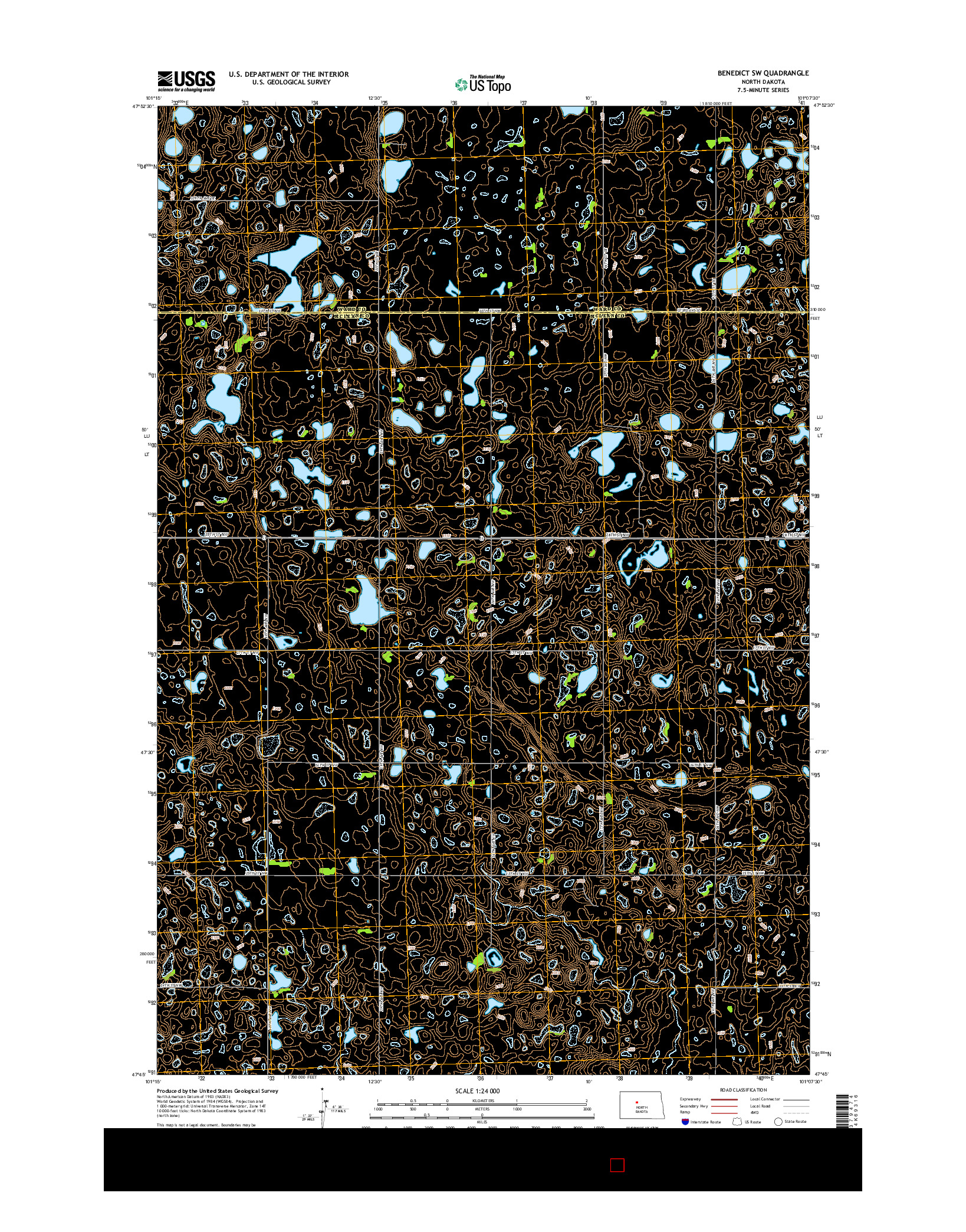 USGS US TOPO 7.5-MINUTE MAP FOR BENEDICT SW, ND 2014