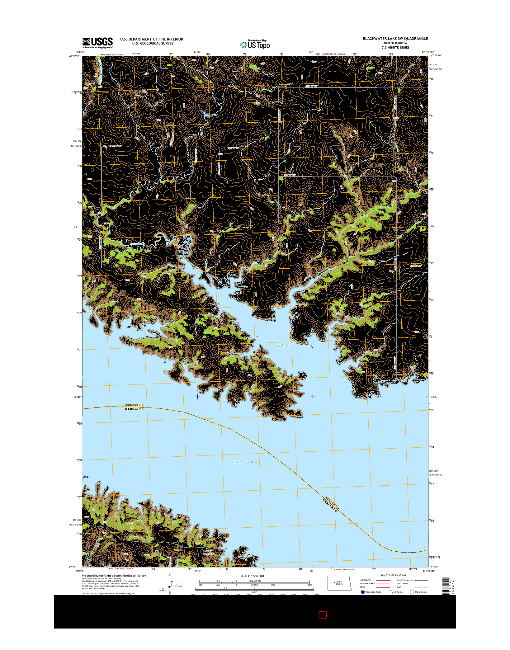 USGS US TOPO 7.5-MINUTE MAP FOR BLACKWATER LAKE SW, ND 2014