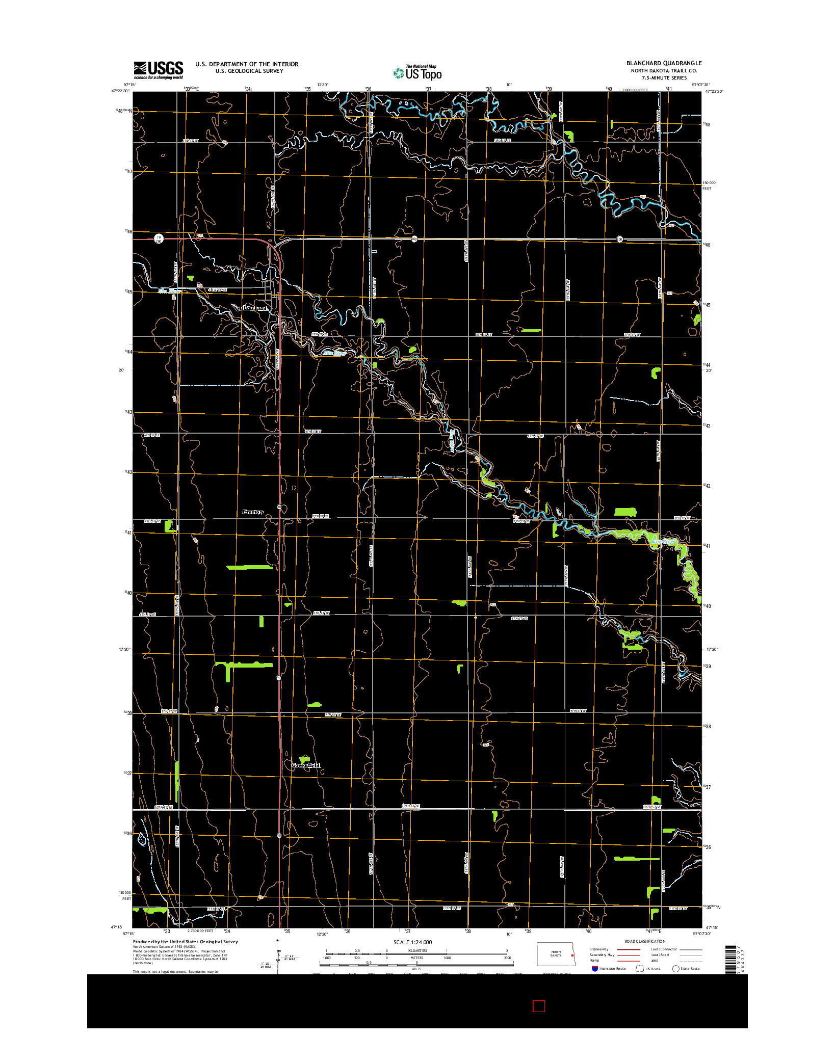USGS US TOPO 7.5-MINUTE MAP FOR BLANCHARD, ND 2014