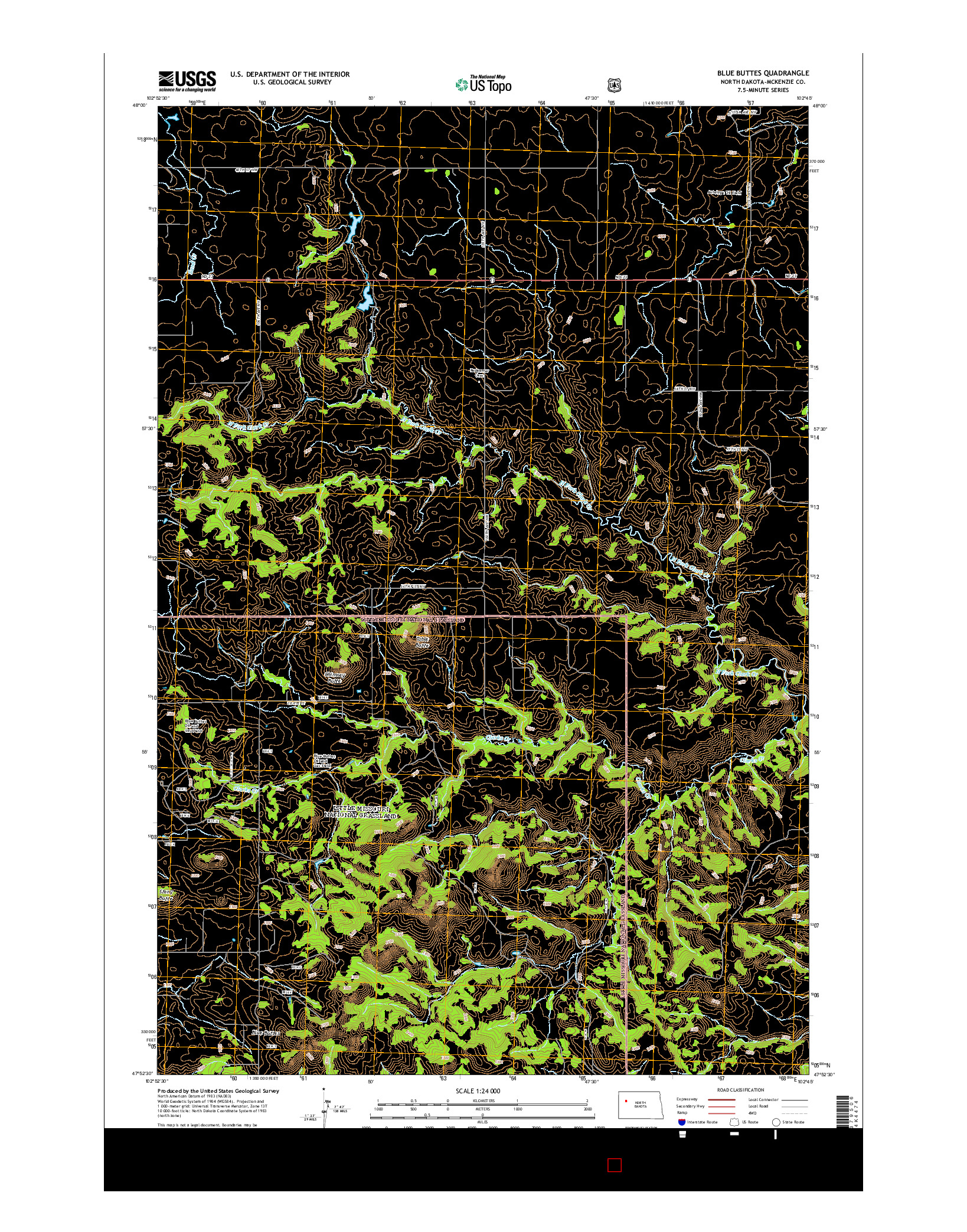 USGS US TOPO 7.5-MINUTE MAP FOR BLUE BUTTES, ND 2014