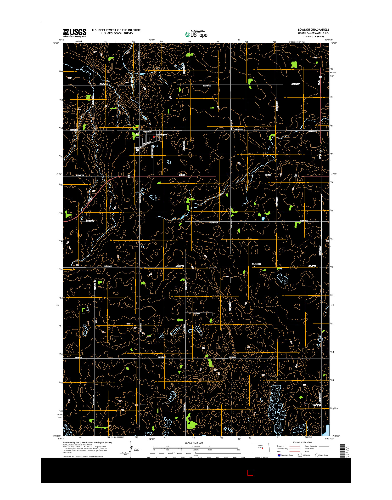 USGS US TOPO 7.5-MINUTE MAP FOR BOWDON, ND 2014