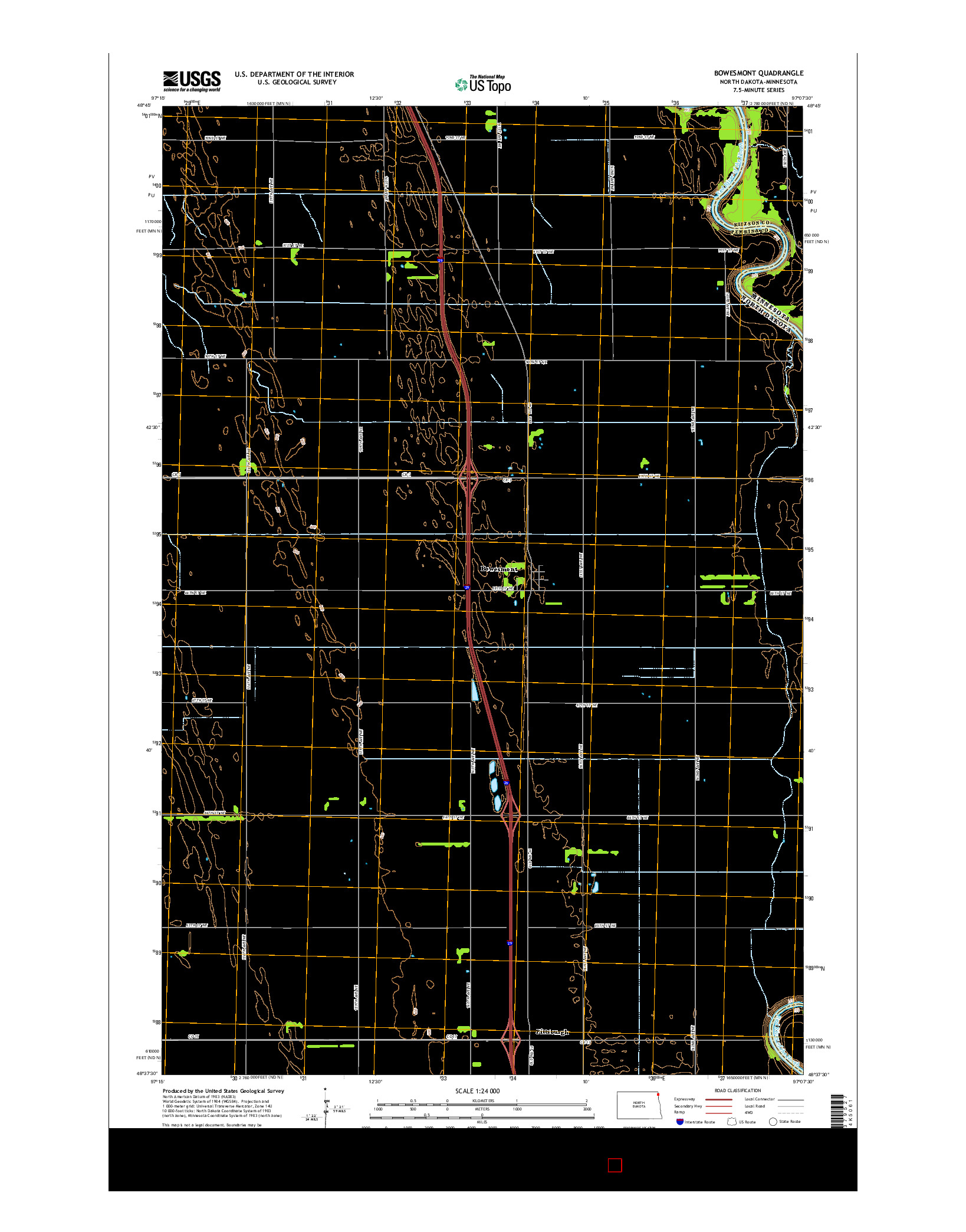 USGS US TOPO 7.5-MINUTE MAP FOR BOWESMONT, ND-MN 2014