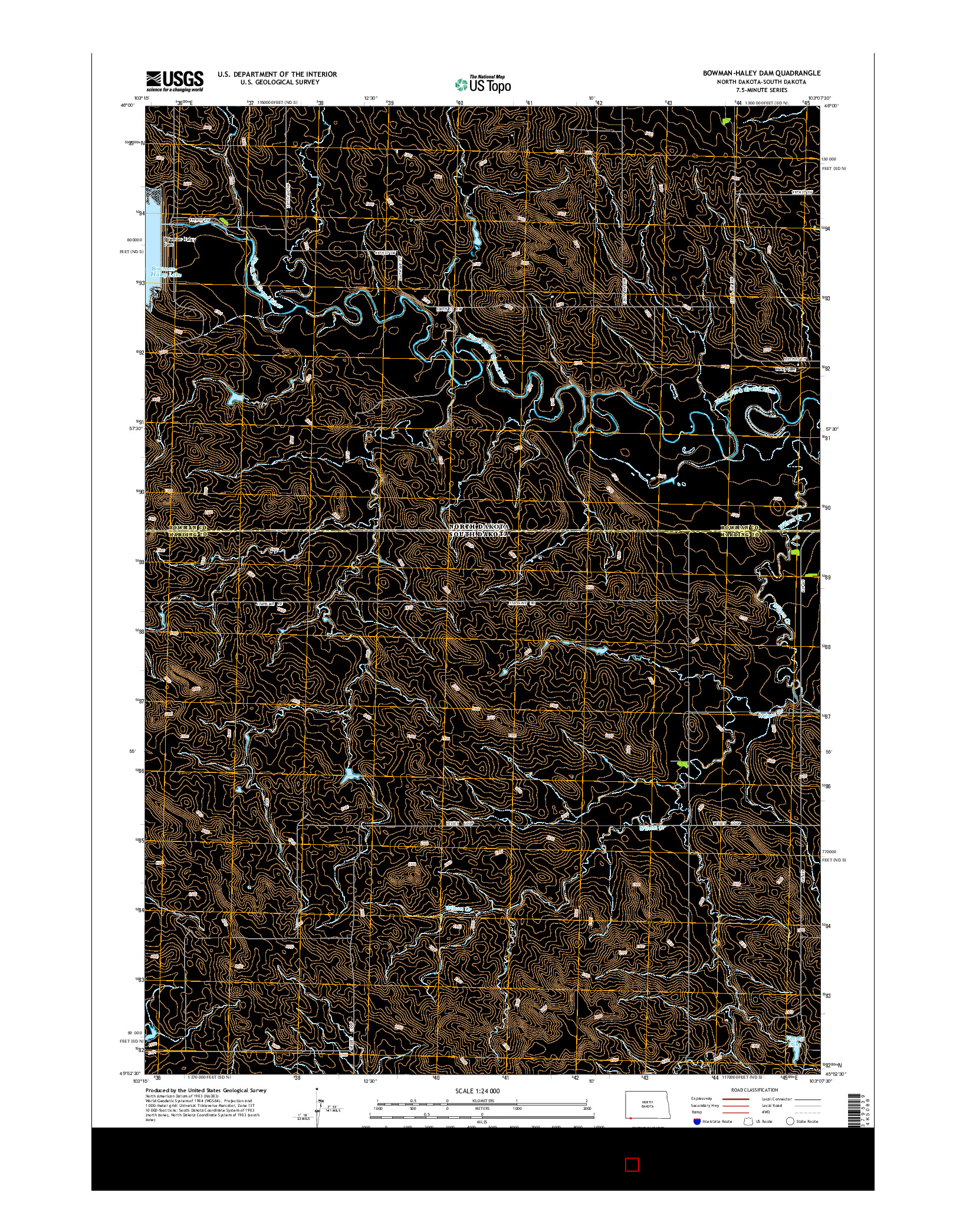 USGS US TOPO 7.5-MINUTE MAP FOR BOWMAN-HALEY DAM, ND-SD 2014