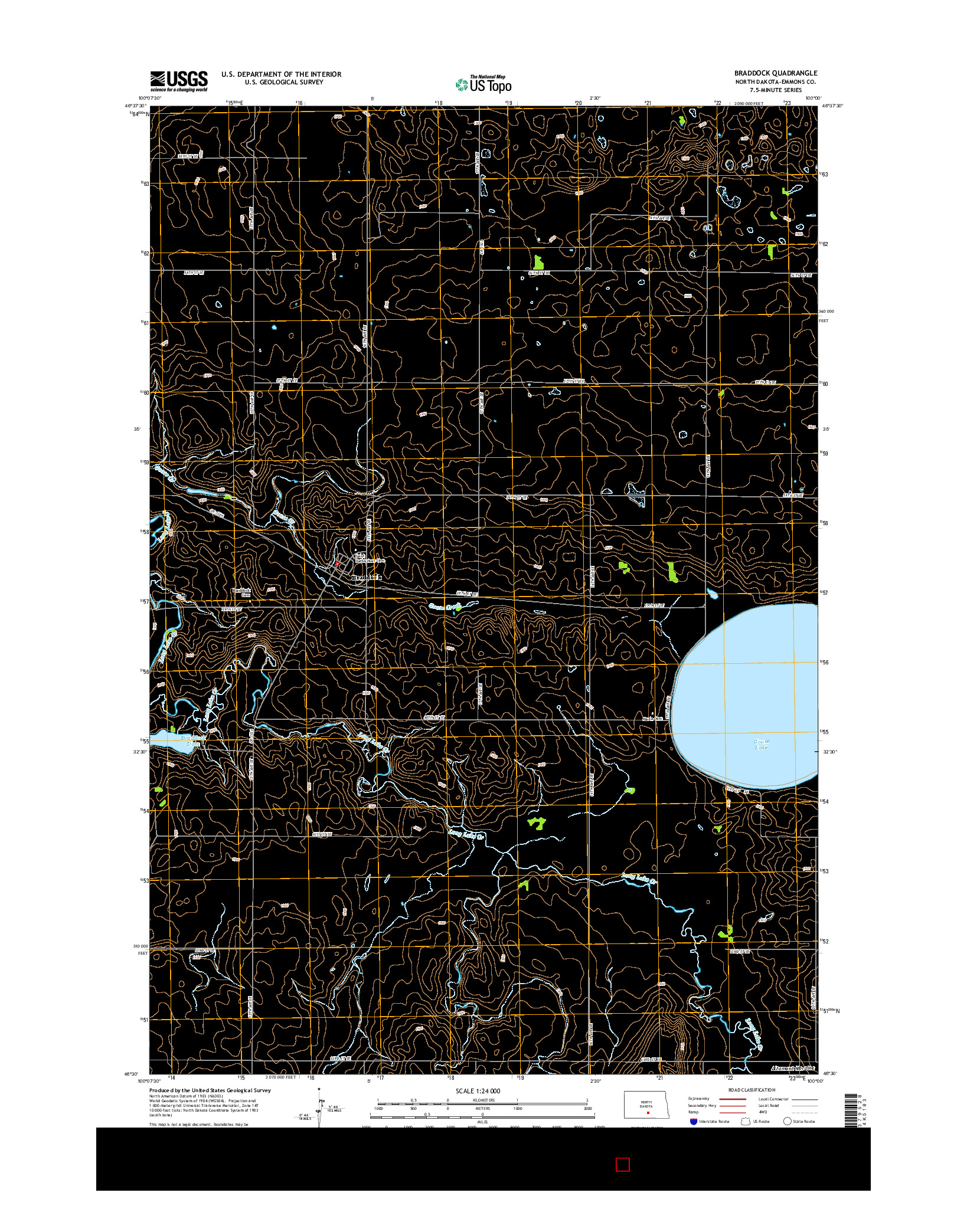 USGS US TOPO 7.5-MINUTE MAP FOR BRADDOCK, ND 2014