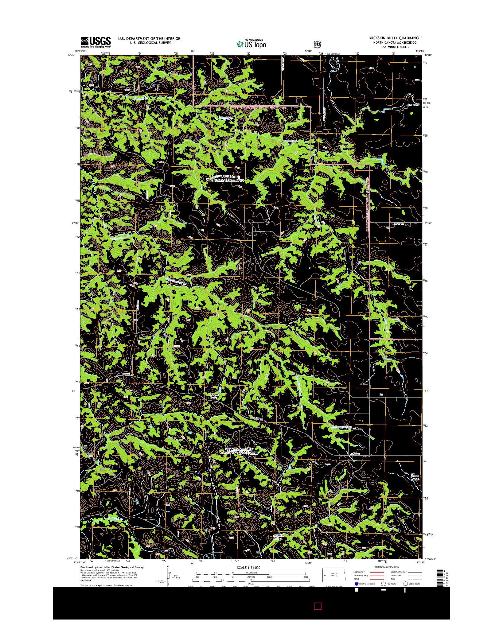 USGS US TOPO 7.5-MINUTE MAP FOR BUCKSKIN BUTTE, ND 2014