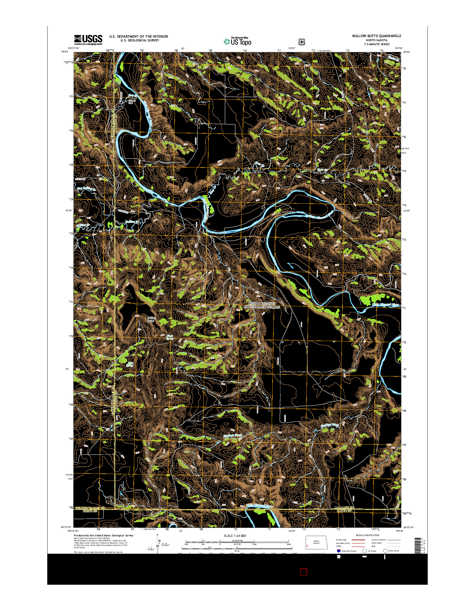 USGS US TOPO 7.5-MINUTE MAP FOR BULLION BUTTE, ND 2014