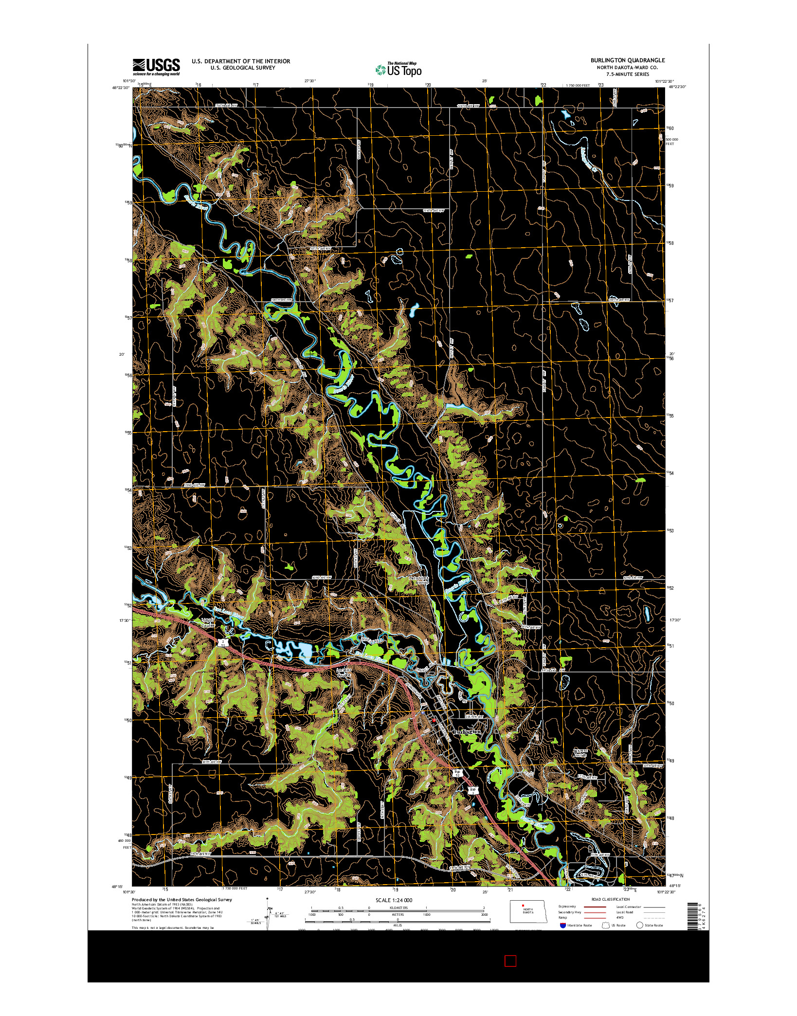 USGS US TOPO 7.5-MINUTE MAP FOR BURLINGTON, ND 2014