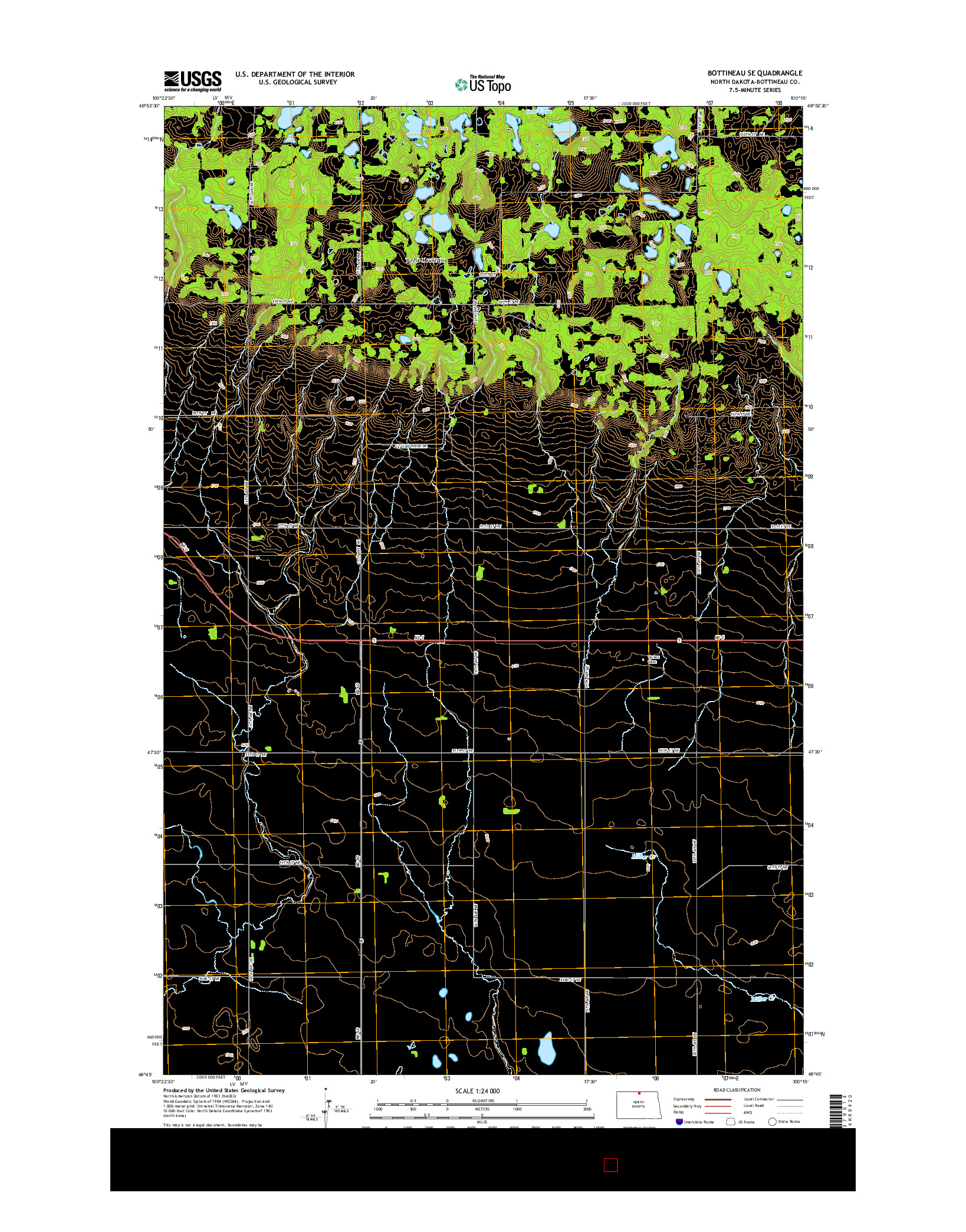 USGS US TOPO 7.5-MINUTE MAP FOR BOTTINEAU SE, ND 2014