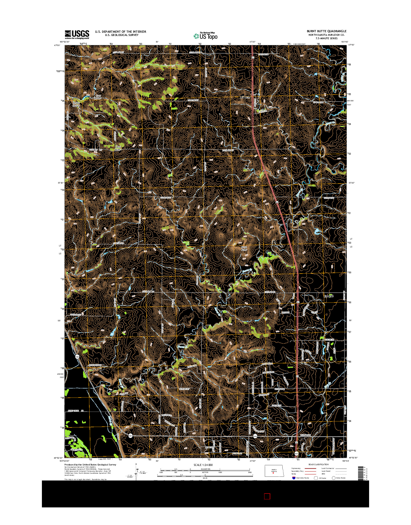 USGS US TOPO 7.5-MINUTE MAP FOR BURNT BUTTE, ND 2014