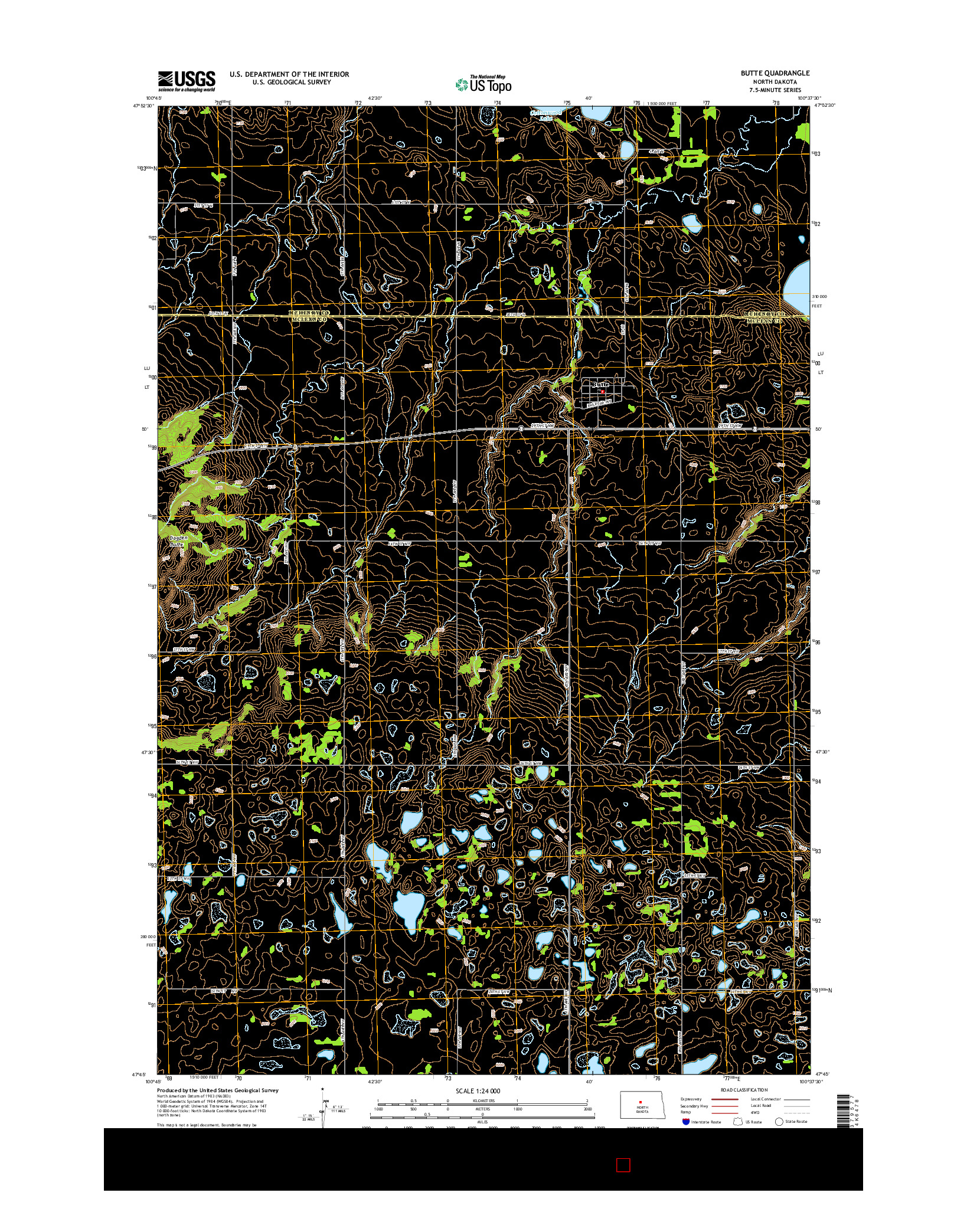 USGS US TOPO 7.5-MINUTE MAP FOR BUTTE, ND 2014