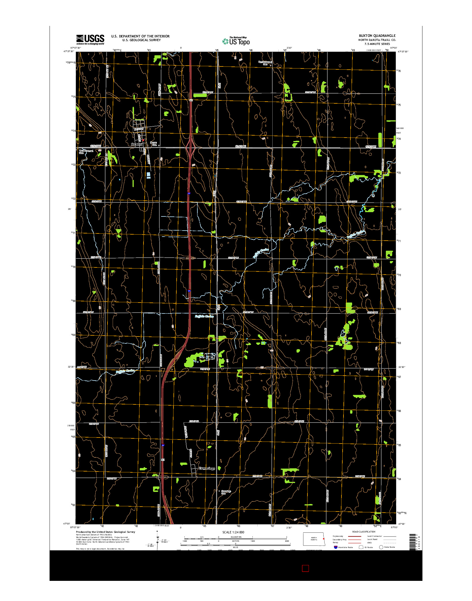 USGS US TOPO 7.5-MINUTE MAP FOR BUXTON, ND 2014