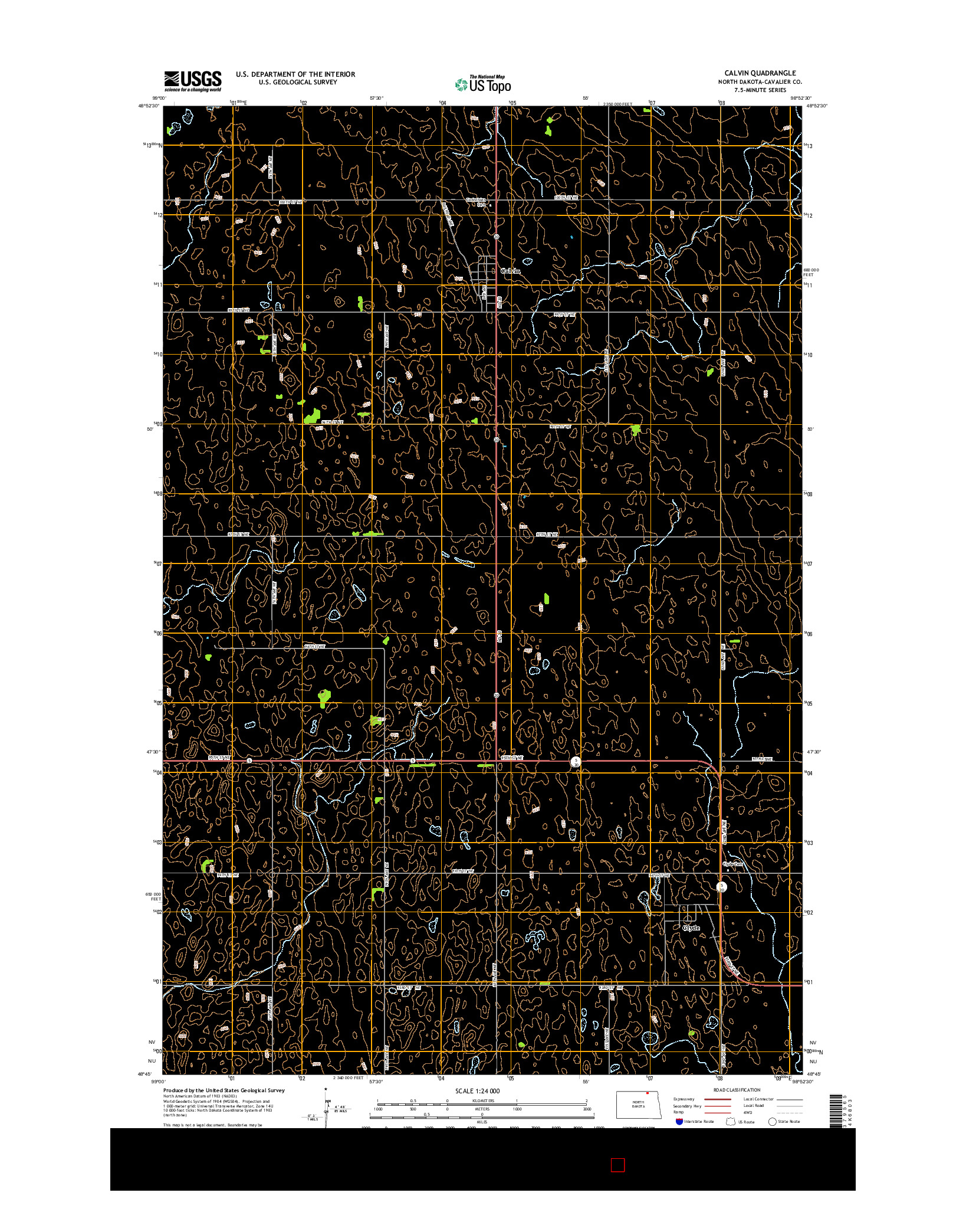 USGS US TOPO 7.5-MINUTE MAP FOR CALVIN, ND 2014