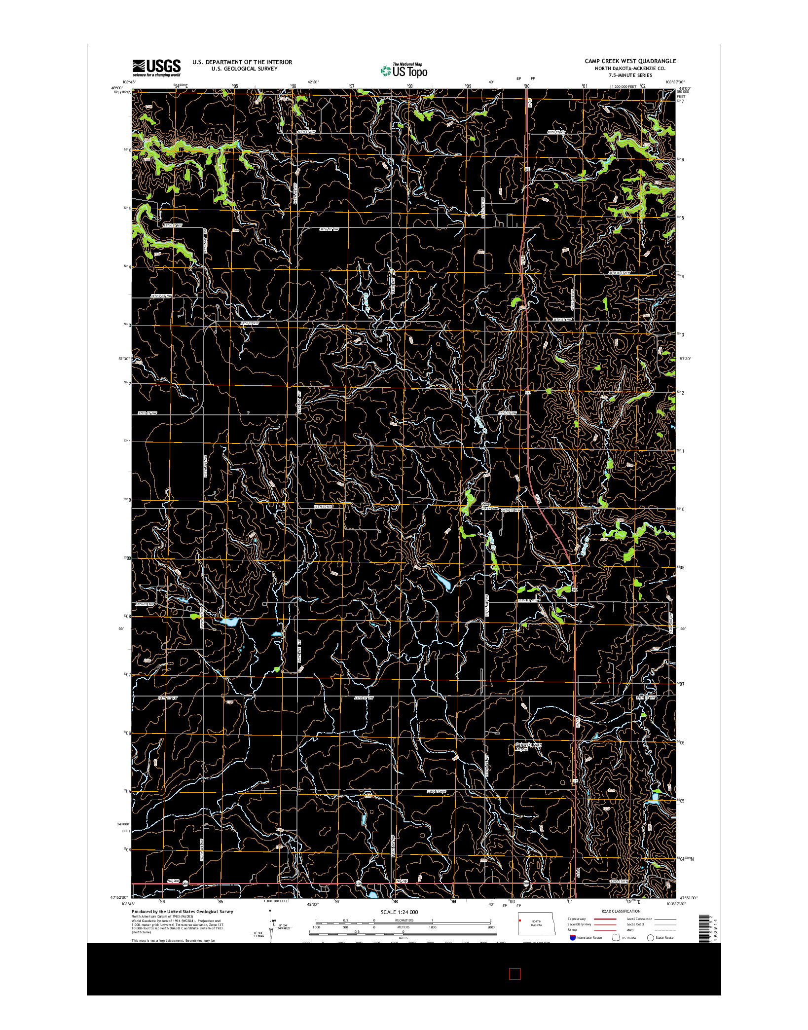 USGS US TOPO 7.5-MINUTE MAP FOR CAMP CREEK WEST, ND 2014