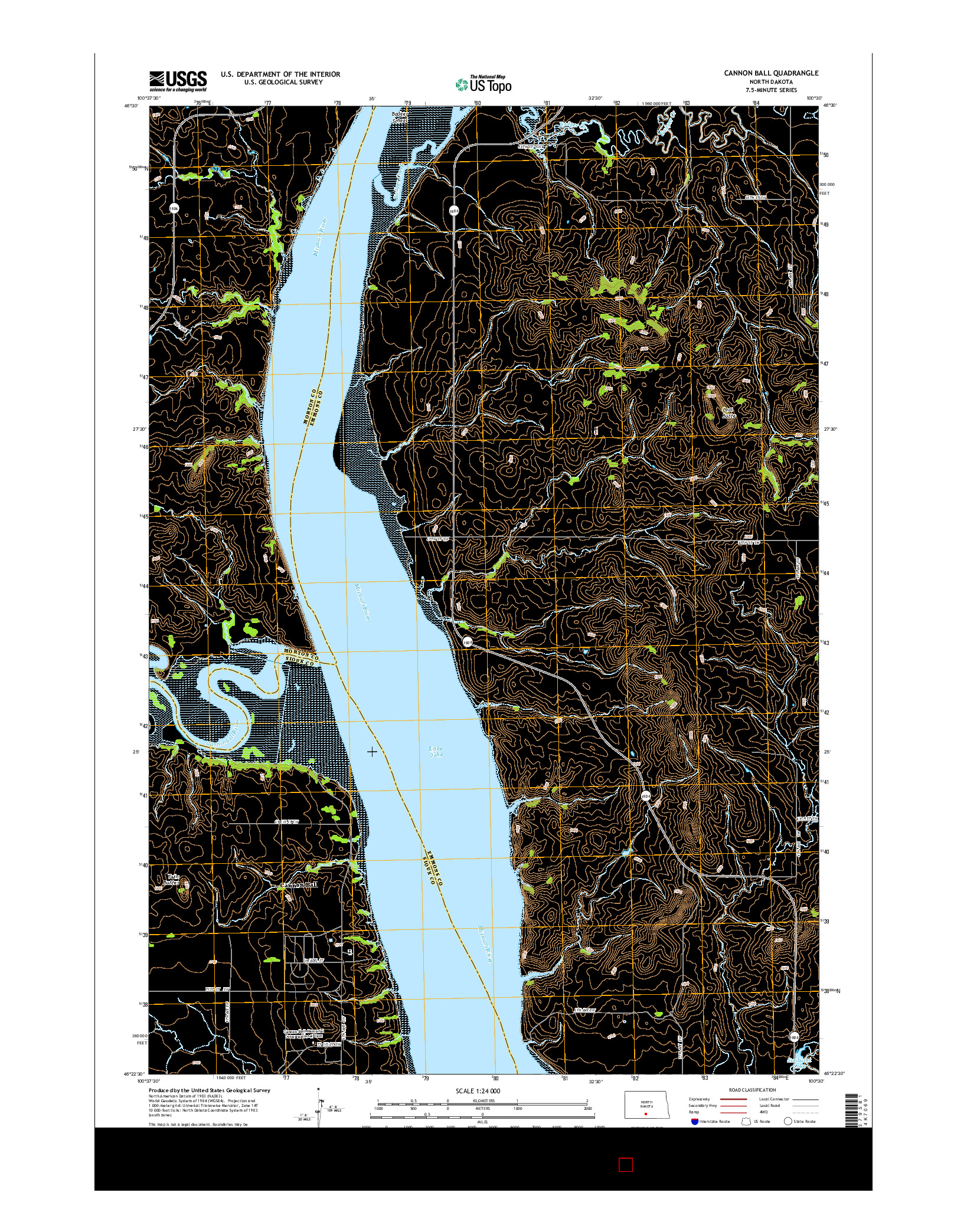 USGS US TOPO 7.5-MINUTE MAP FOR CANNON BALL, ND 2014