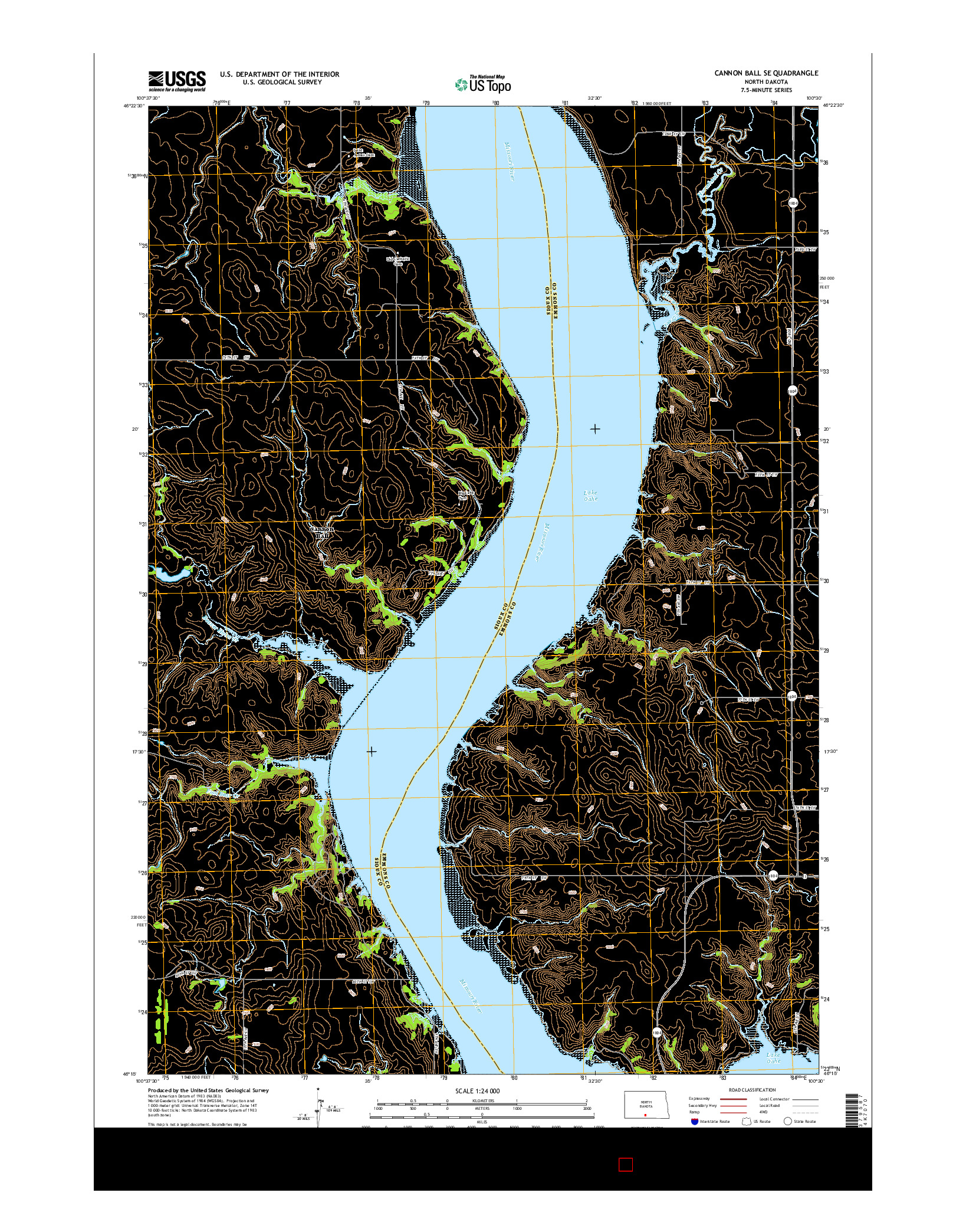 USGS US TOPO 7.5-MINUTE MAP FOR CANNON BALL SE, ND 2014