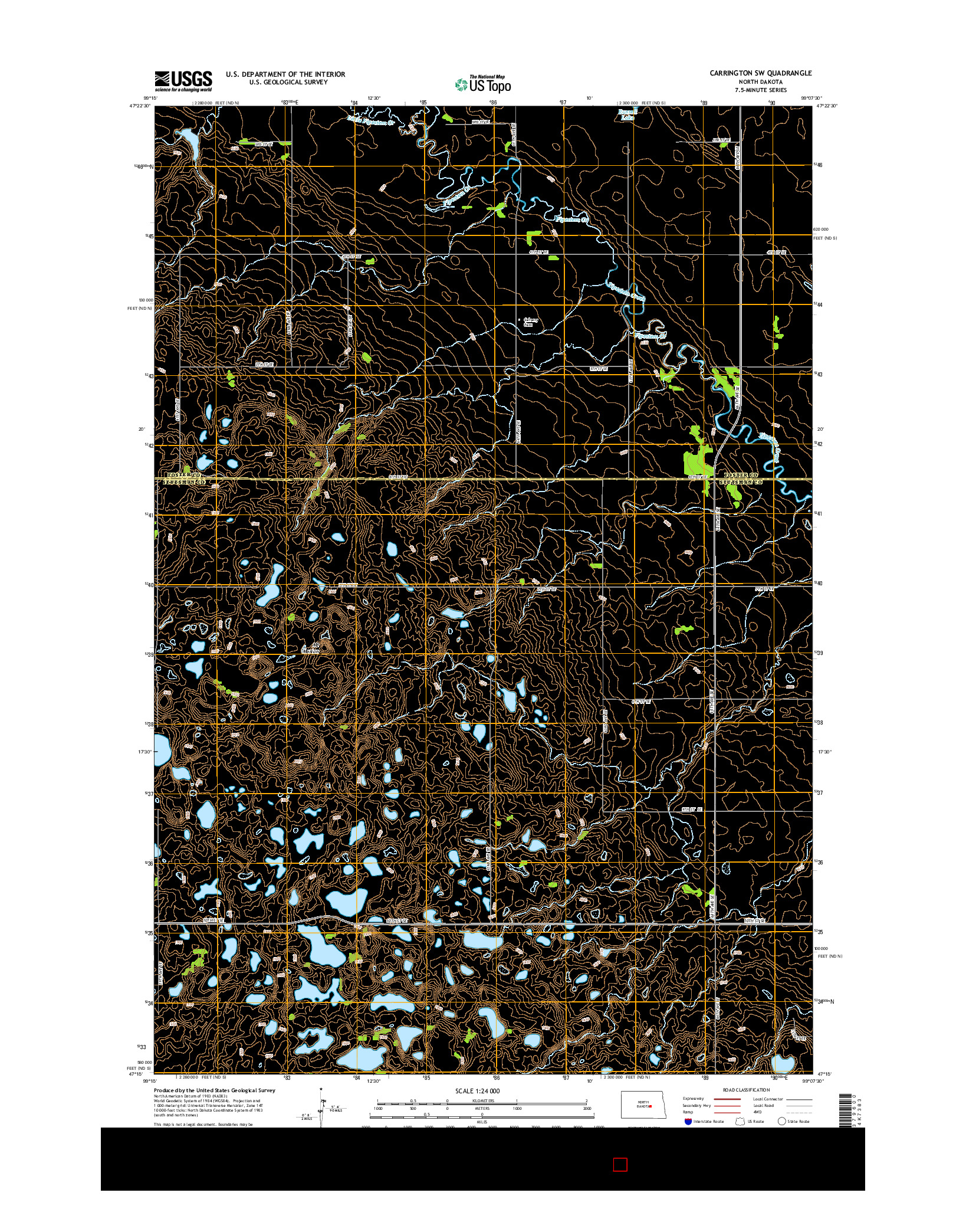 USGS US TOPO 7.5-MINUTE MAP FOR CARRINGTON SW, ND 2014
