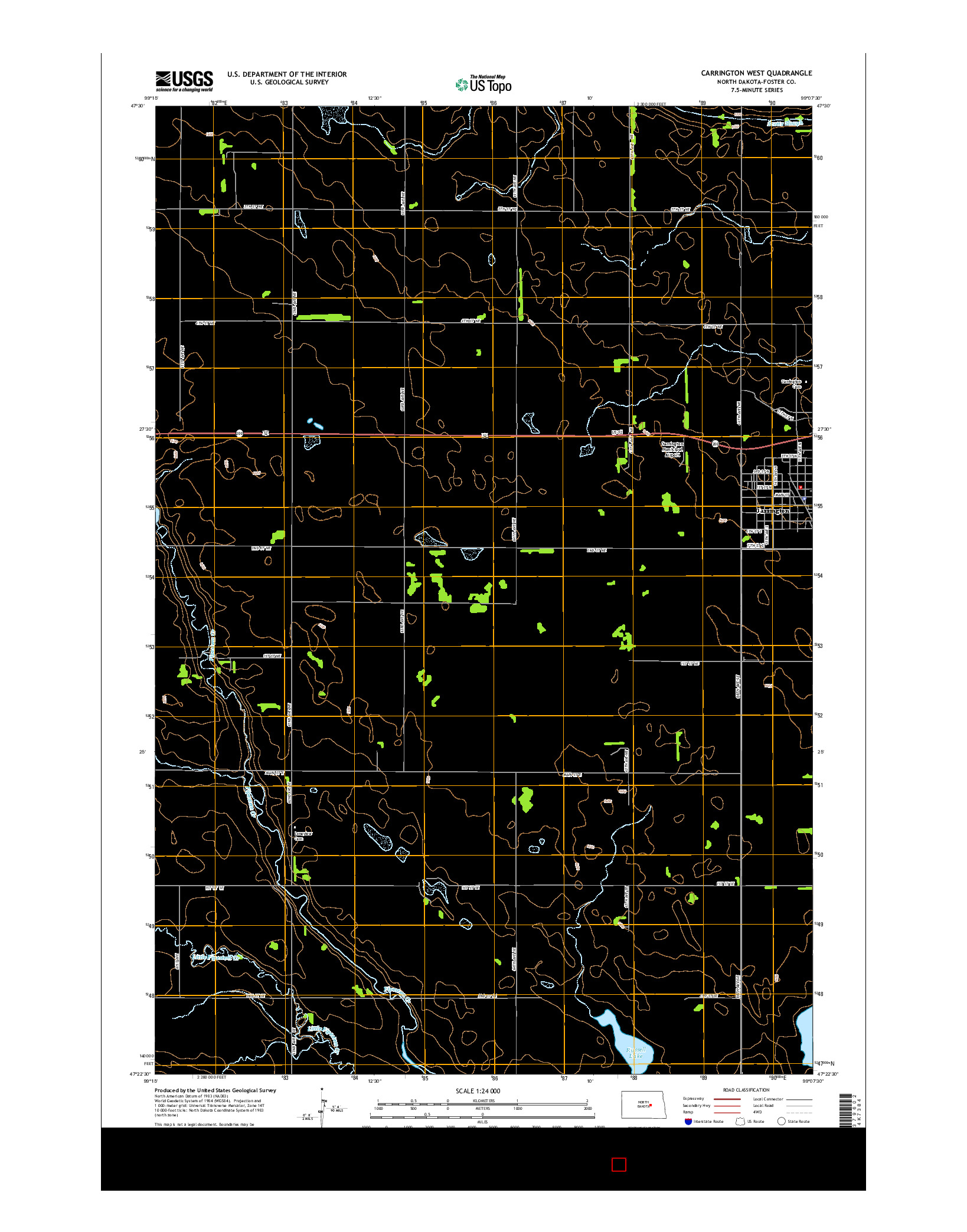 USGS US TOPO 7.5-MINUTE MAP FOR CARRINGTON WEST, ND 2014