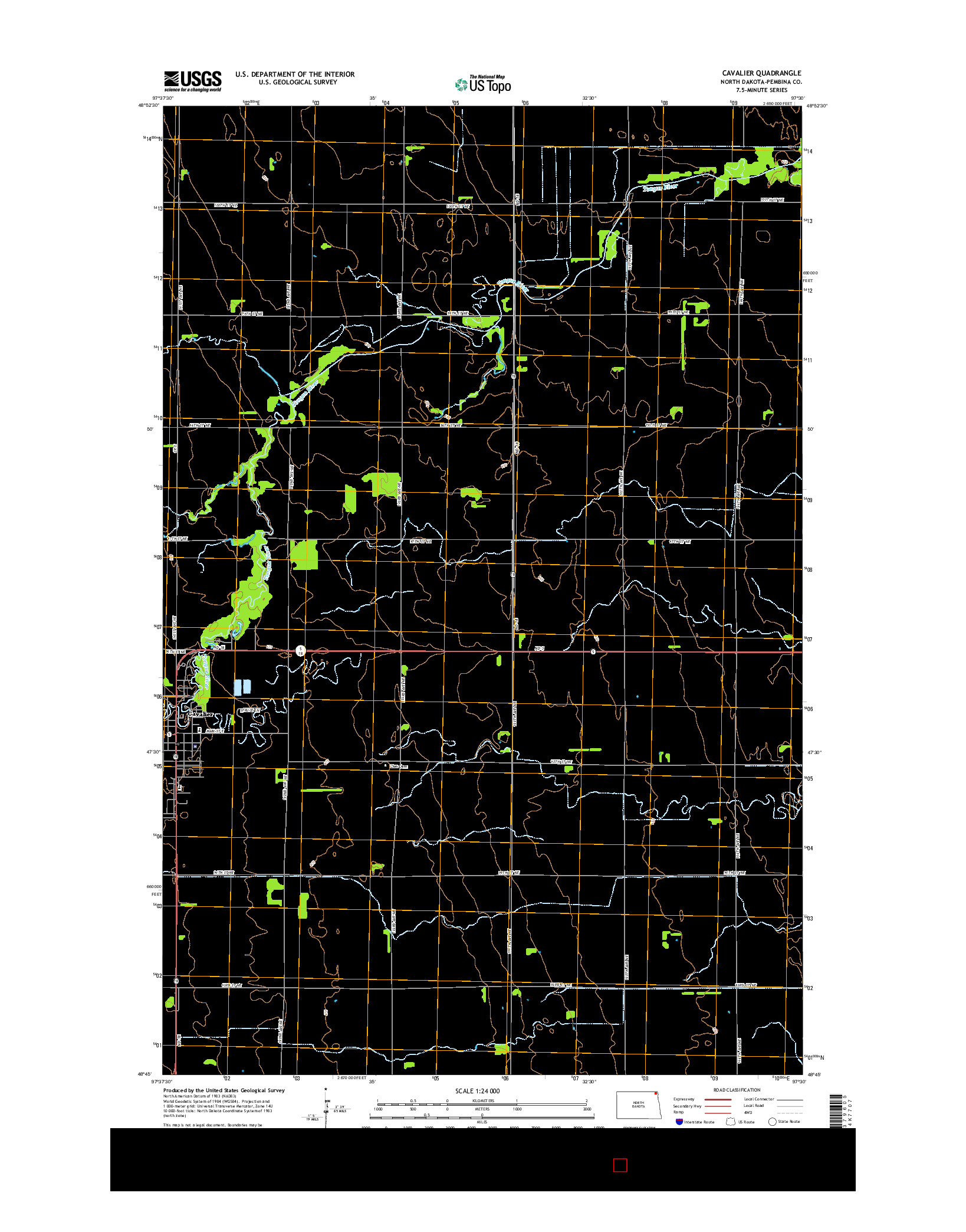 USGS US TOPO 7.5-MINUTE MAP FOR CAVALIER, ND 2014