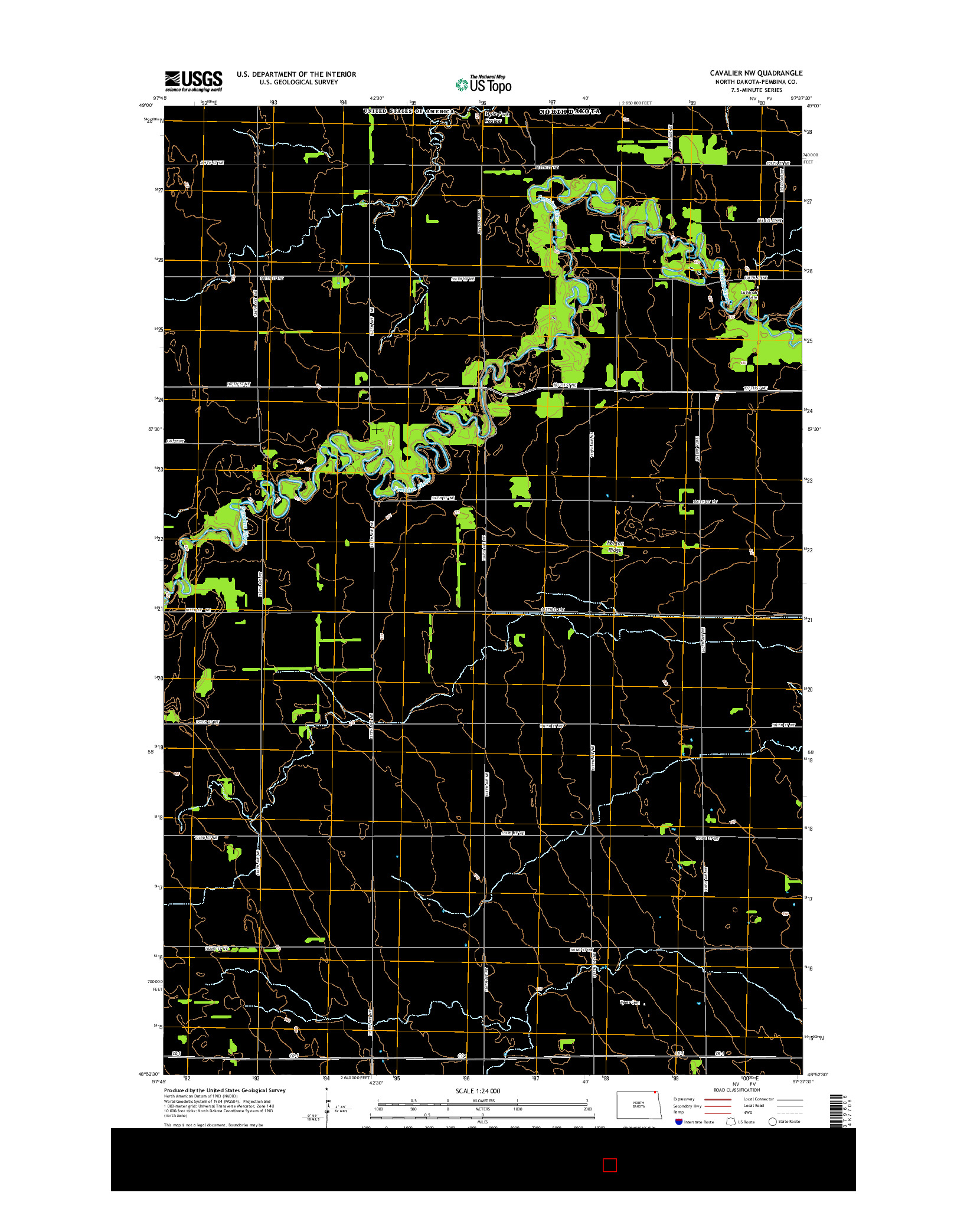 USGS US TOPO 7.5-MINUTE MAP FOR CAVALIER NW, ND 2014