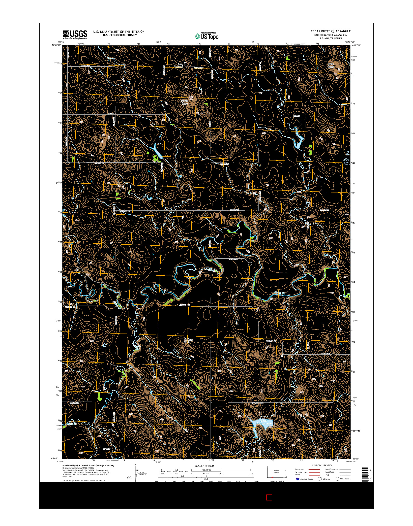 USGS US TOPO 7.5-MINUTE MAP FOR CEDAR BUTTE, ND 2014