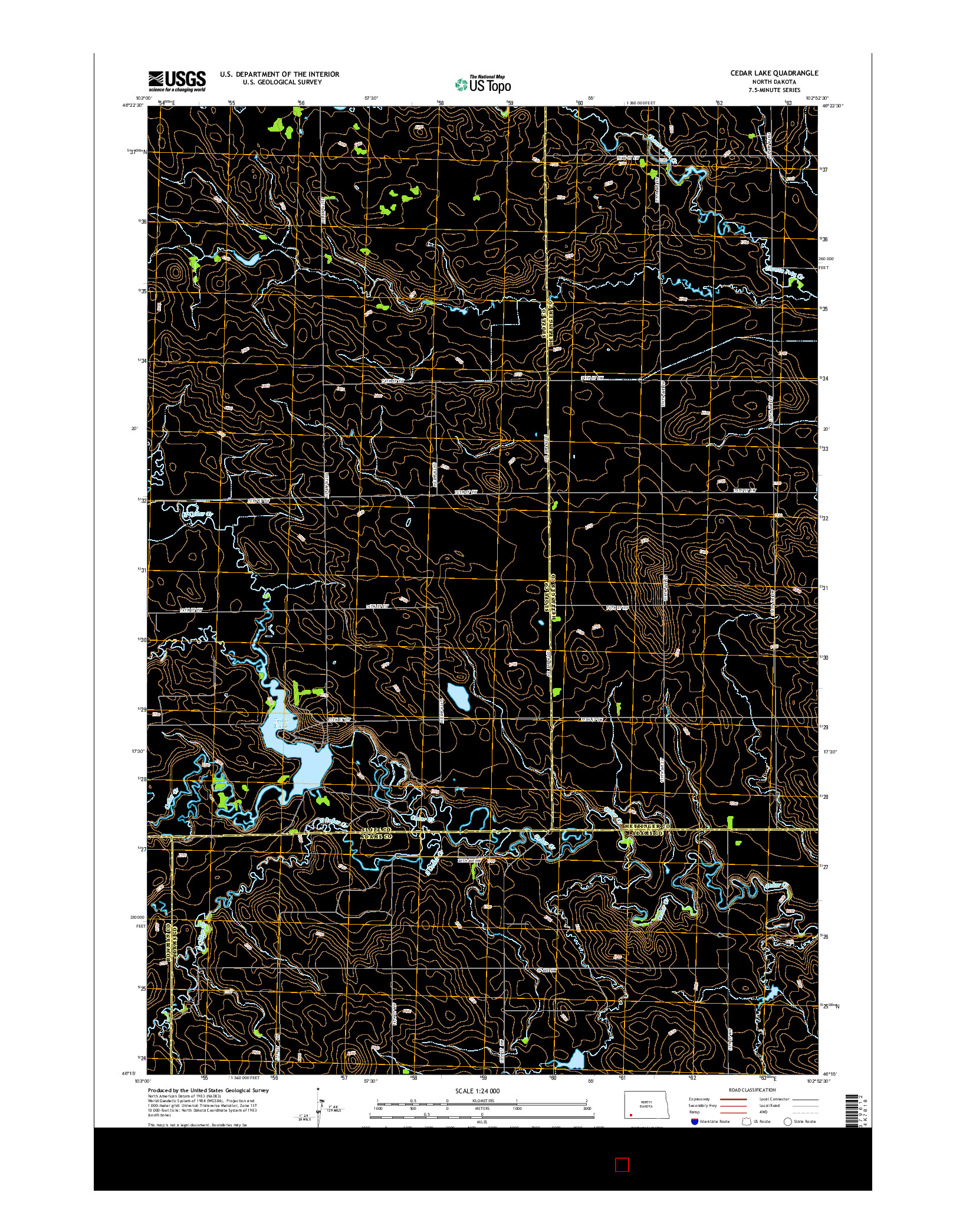 USGS US TOPO 7.5-MINUTE MAP FOR CEDAR LAKE, ND 2014