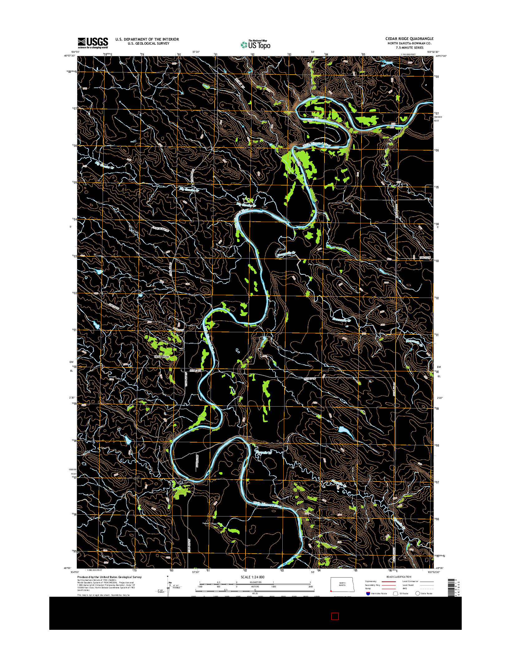 USGS US TOPO 7.5-MINUTE MAP FOR CEDAR RIDGE, ND 2014