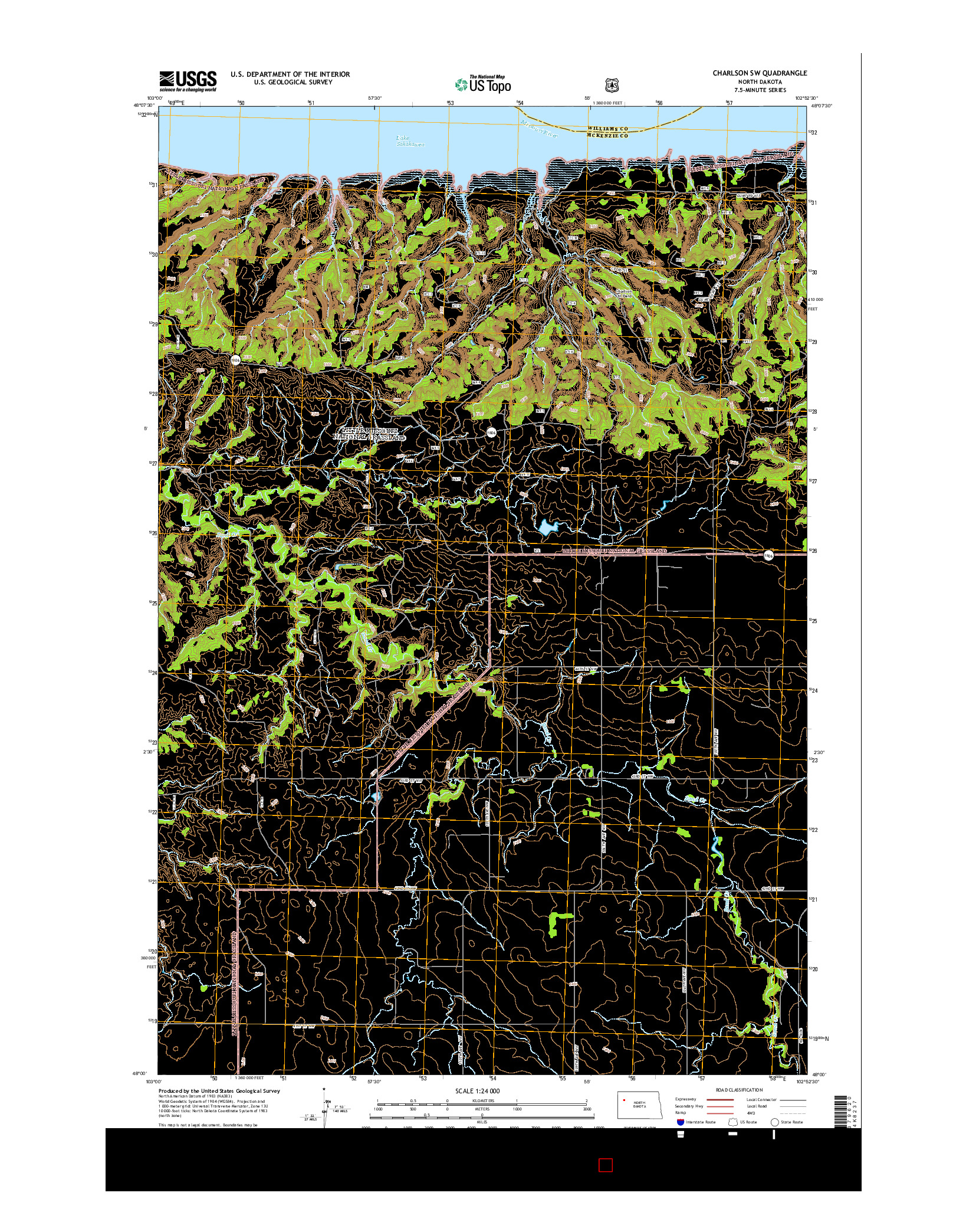 USGS US TOPO 7.5-MINUTE MAP FOR CHARLSON SW, ND 2014