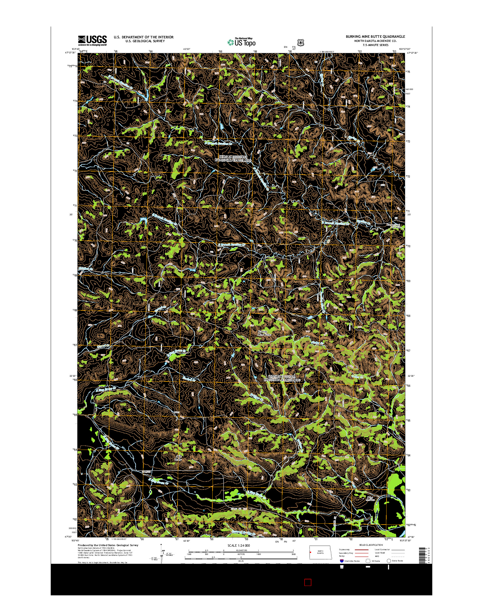 USGS US TOPO 7.5-MINUTE MAP FOR BURNING MINE BUTTE, ND 2014