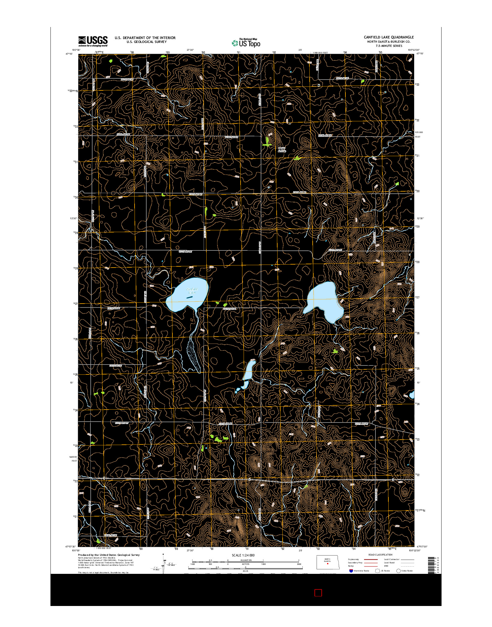 USGS US TOPO 7.5-MINUTE MAP FOR CANFIELD LAKE, ND 2014