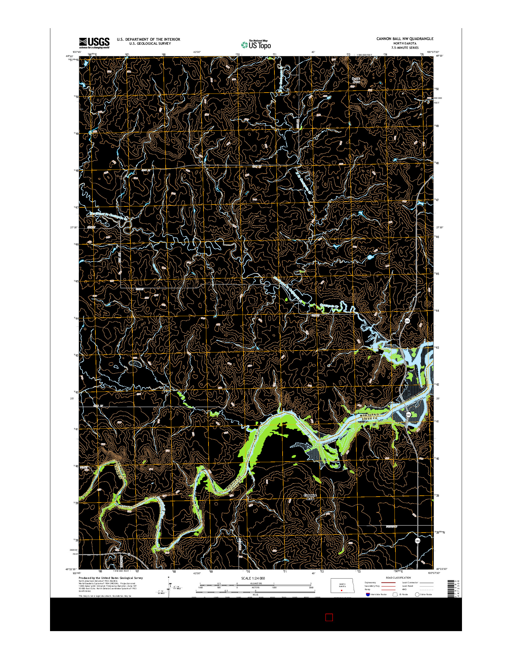 USGS US TOPO 7.5-MINUTE MAP FOR CANNON BALL NW, ND 2014