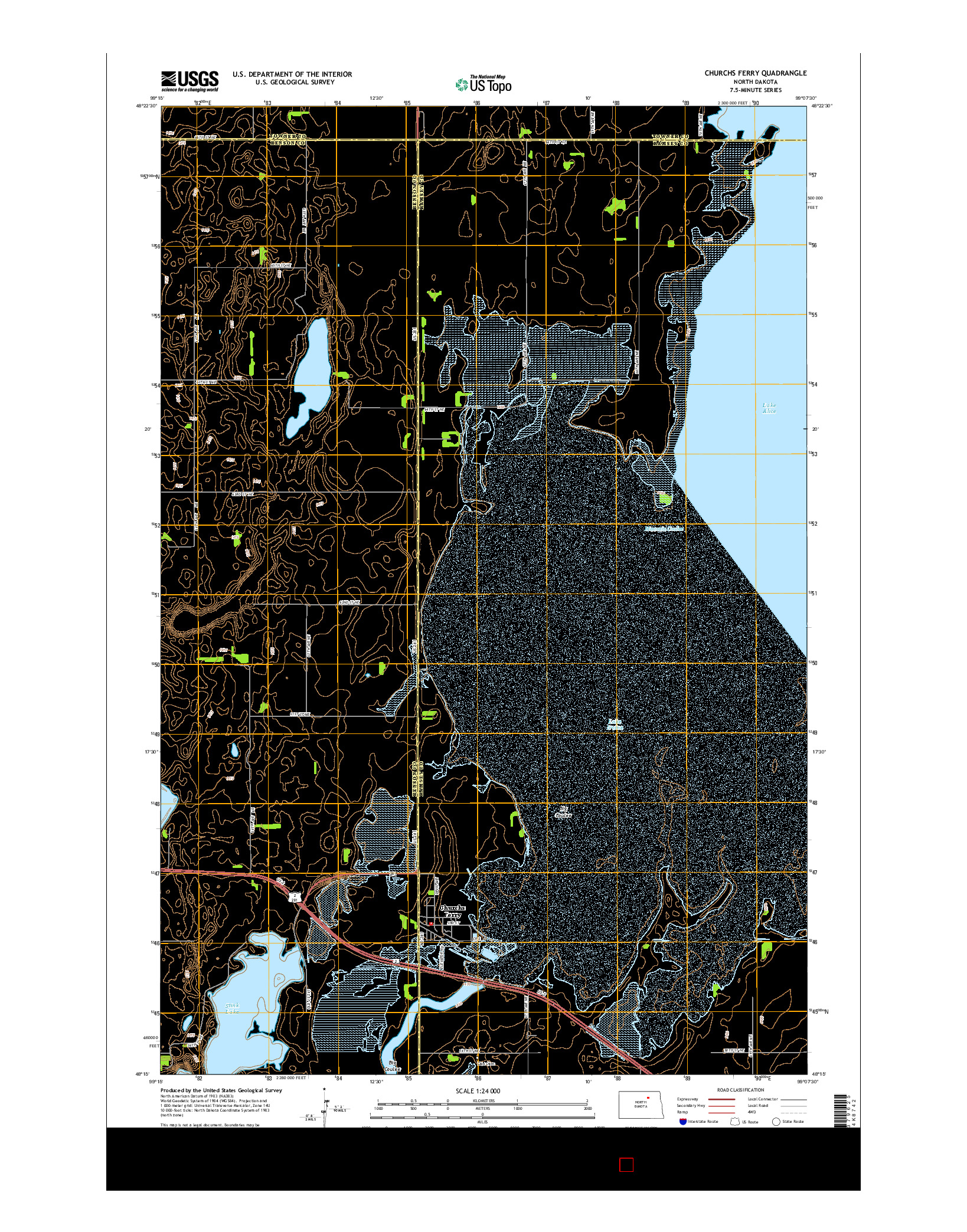 USGS US TOPO 7.5-MINUTE MAP FOR CHURCHS FERRY, ND 2014