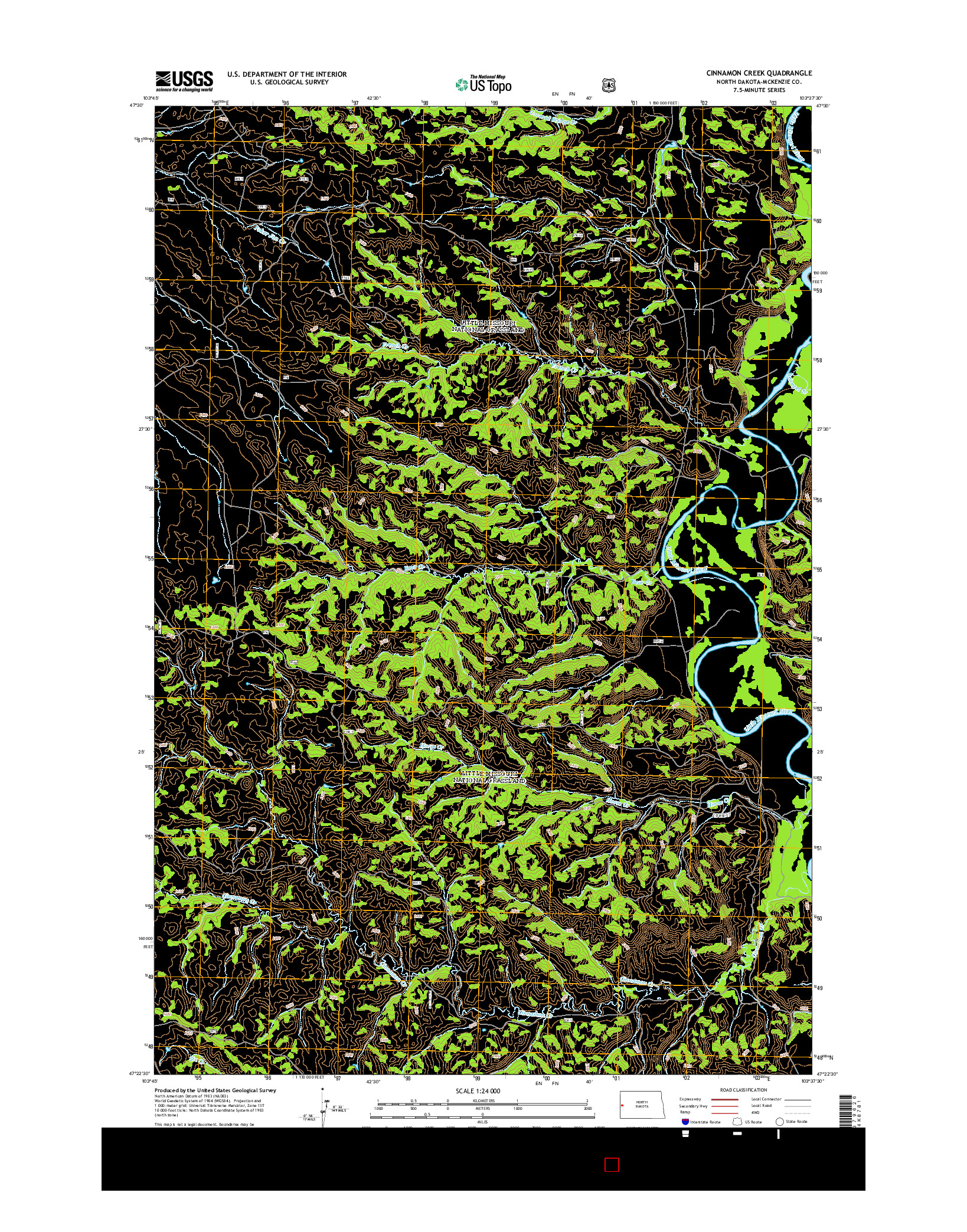 USGS US TOPO 7.5-MINUTE MAP FOR CINNAMON CREEK, ND 2014