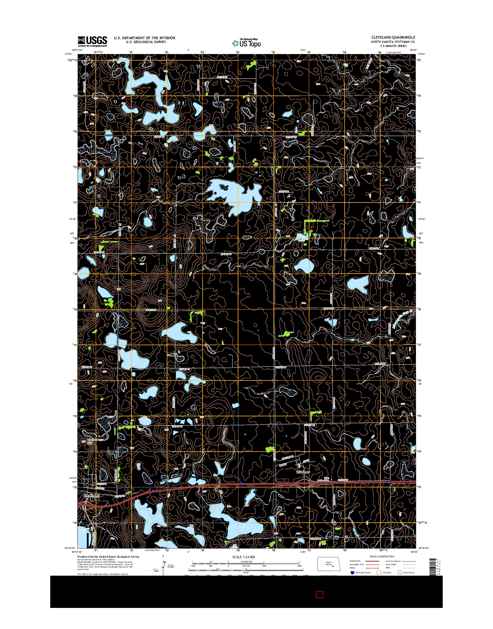 USGS US TOPO 7.5-MINUTE MAP FOR CLEVELAND, ND 2014